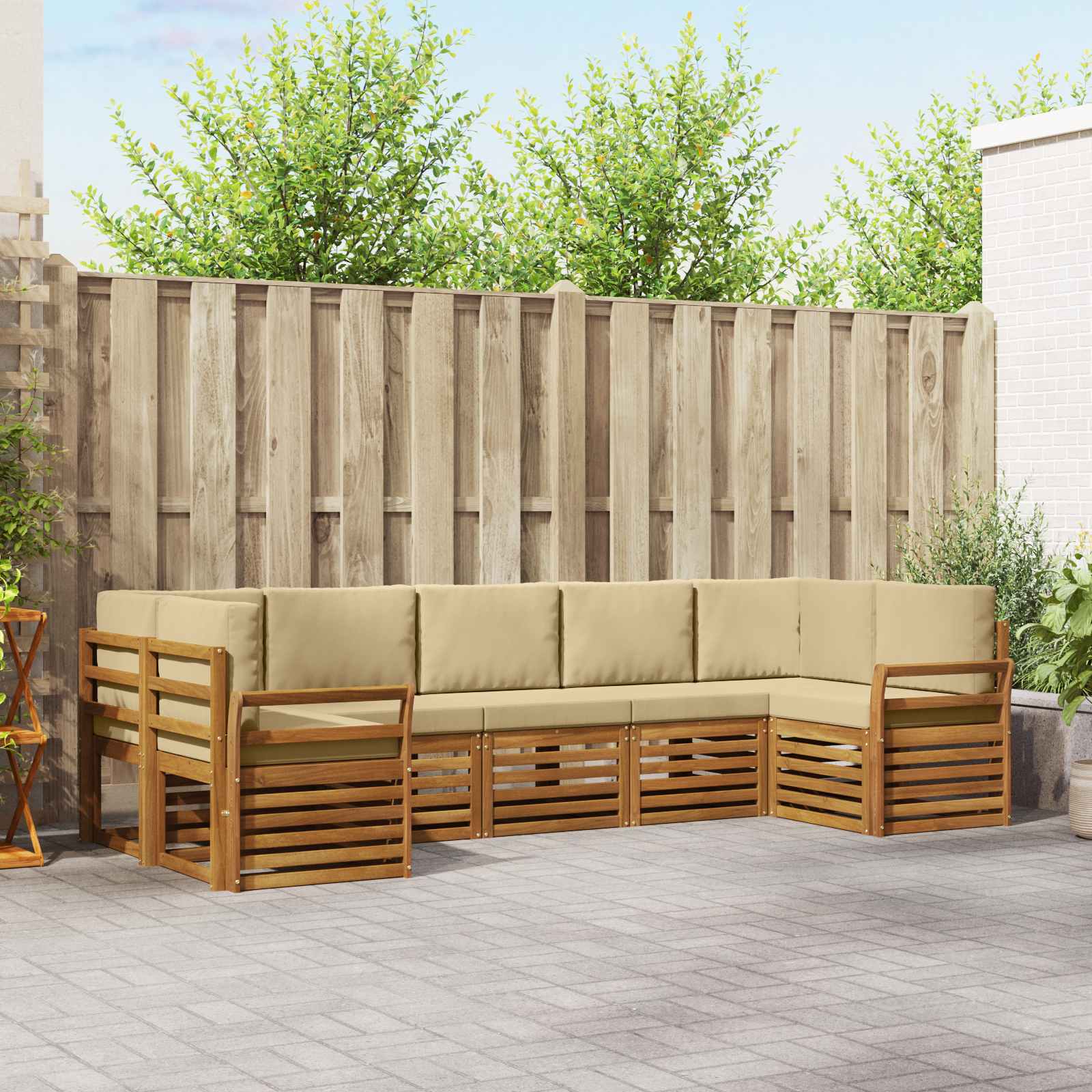 vidaXL Sofa-Sets 7 pcs Natuurlijk en Crème Massief Acaciahout