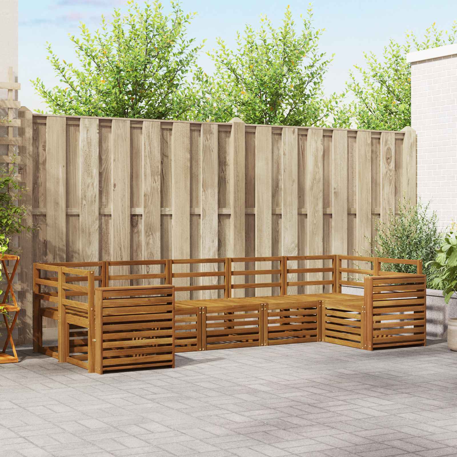 vidaXL Sofa-Sets 7 pcs Natuurlijk en Crème Massief Acaciahout