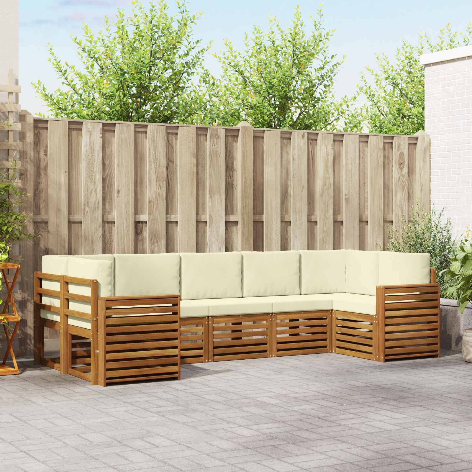 vidaXL Sofa-Sets 7 pcs Natuurlijk en Crème Massief Acaciahout
