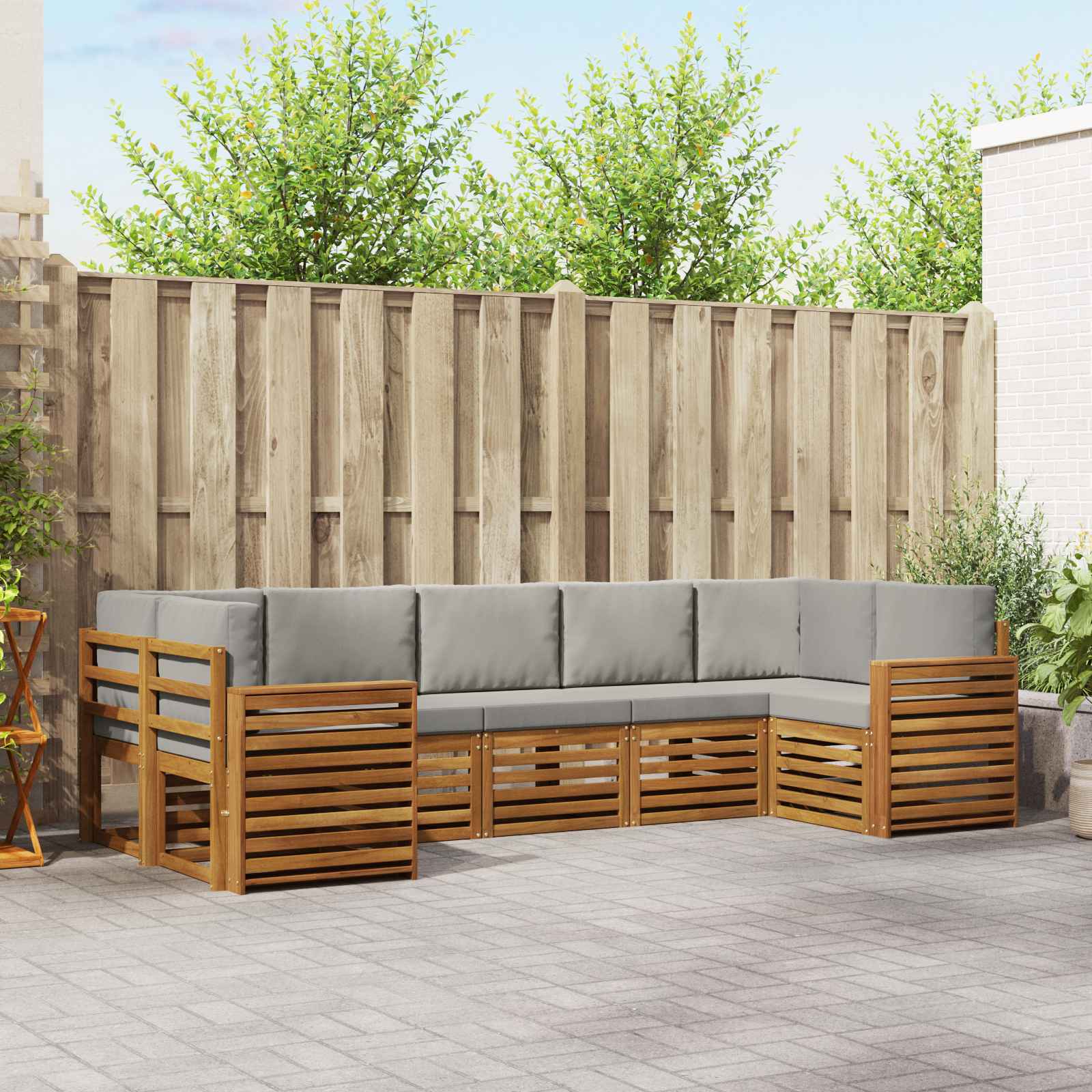 vidaXL Sofa-Sets 7 pcs Natuurlijk en Crème Massief Acaciahout
