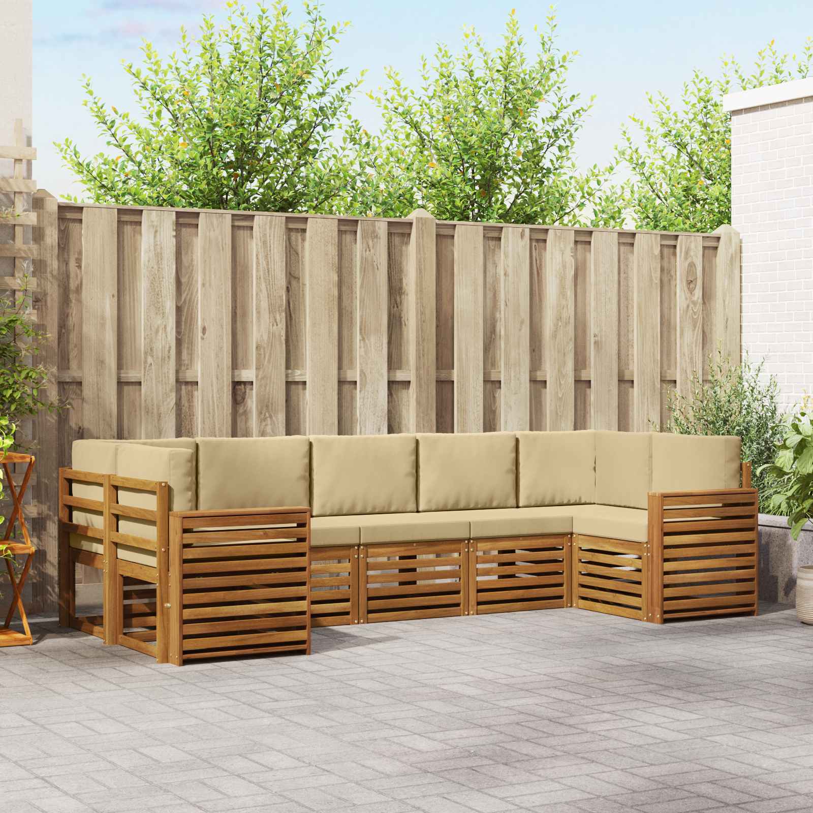 vidaXL Sofa-Sets 7 pcs Natuurlijk en Crème Massief Acaciahout