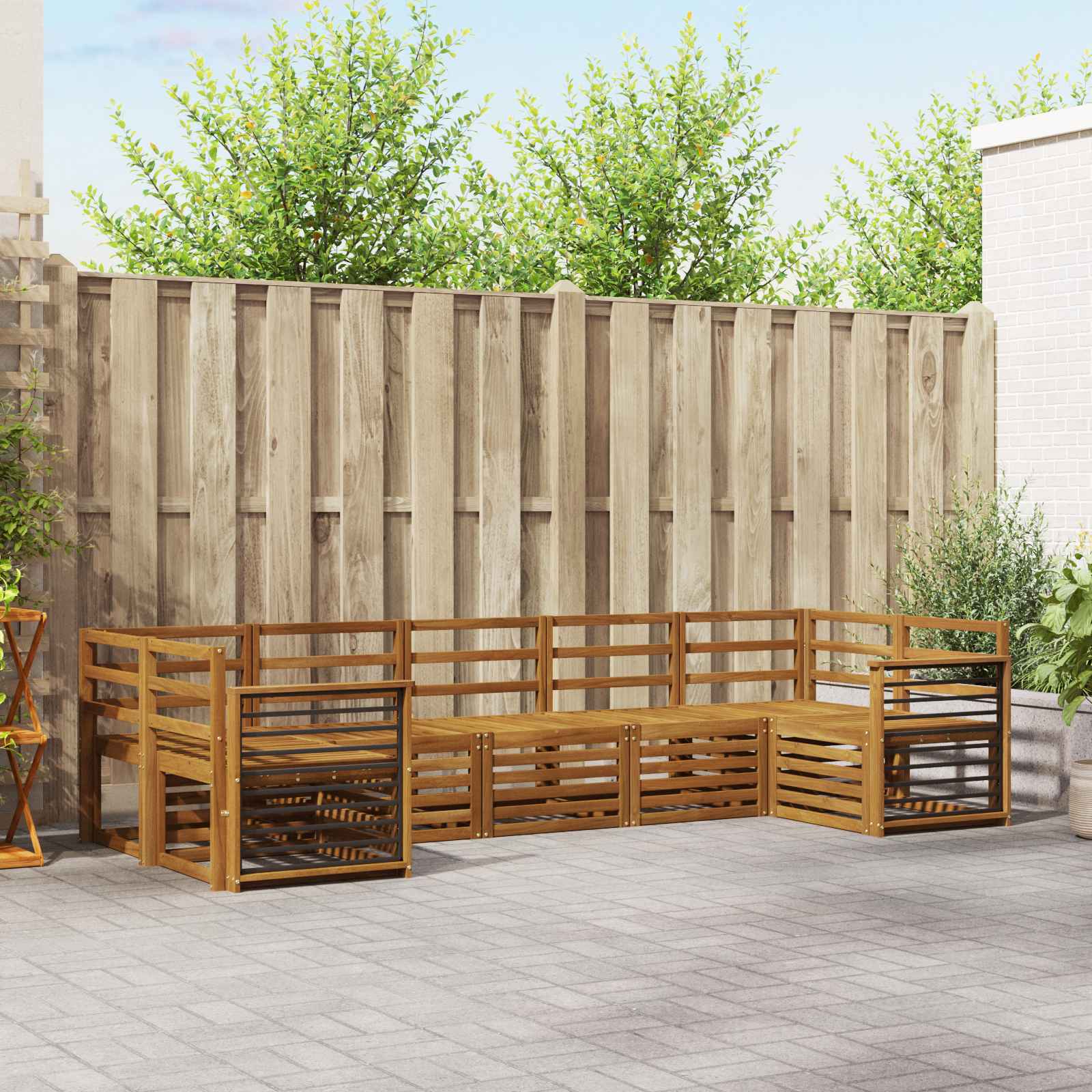vidaXL Sofa-Sets 7 pcs Natuurlijk en Crème Massief Acaciahout
