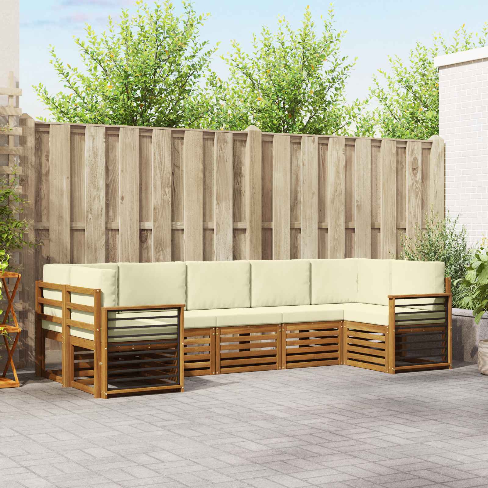 vidaXL Sofa-Sets 7 pcs Natuurlijk en Crème Massief Acaciahout