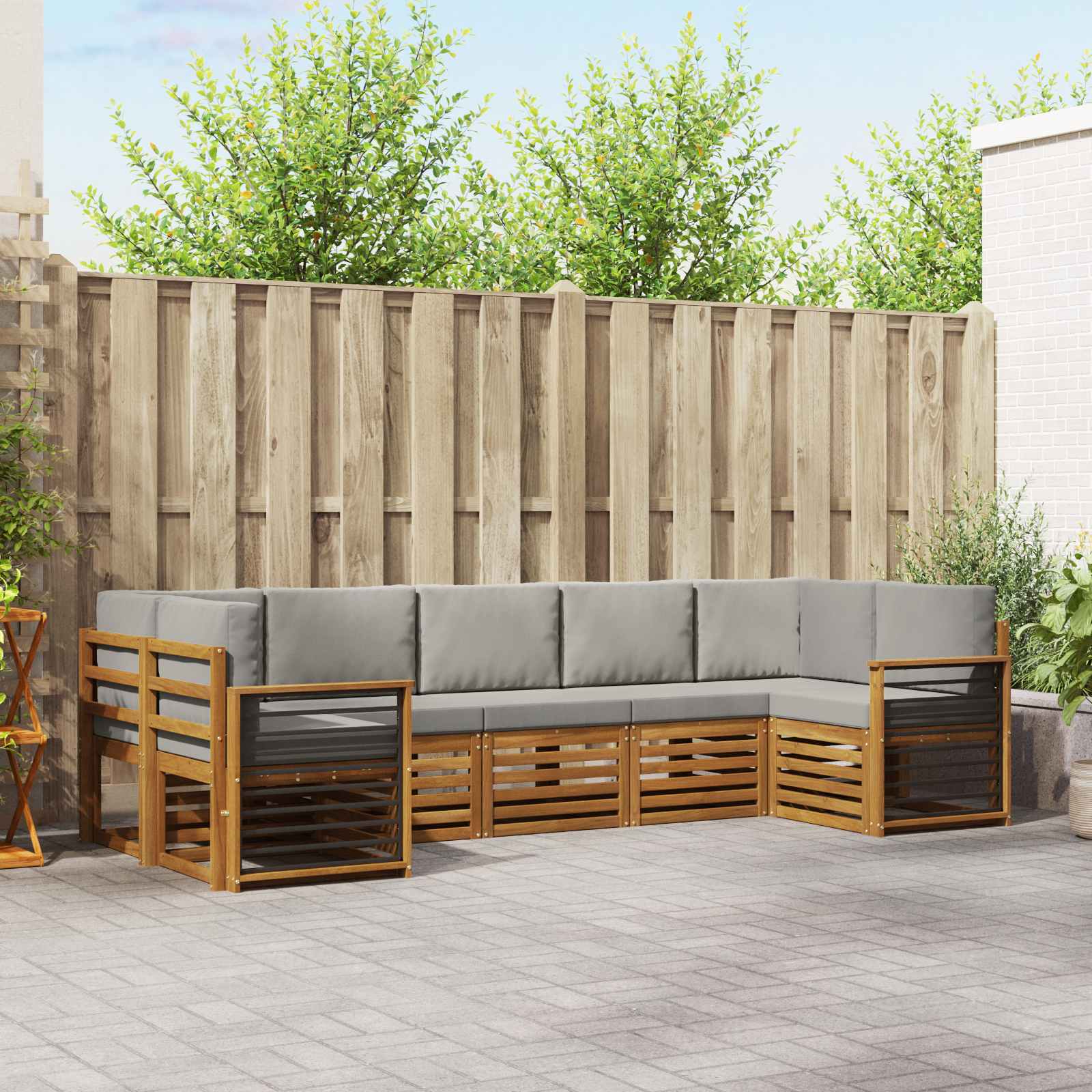 vidaXL Sofa-Sets 7 pcs Natuurlijk en Crème Massief Acaciahout