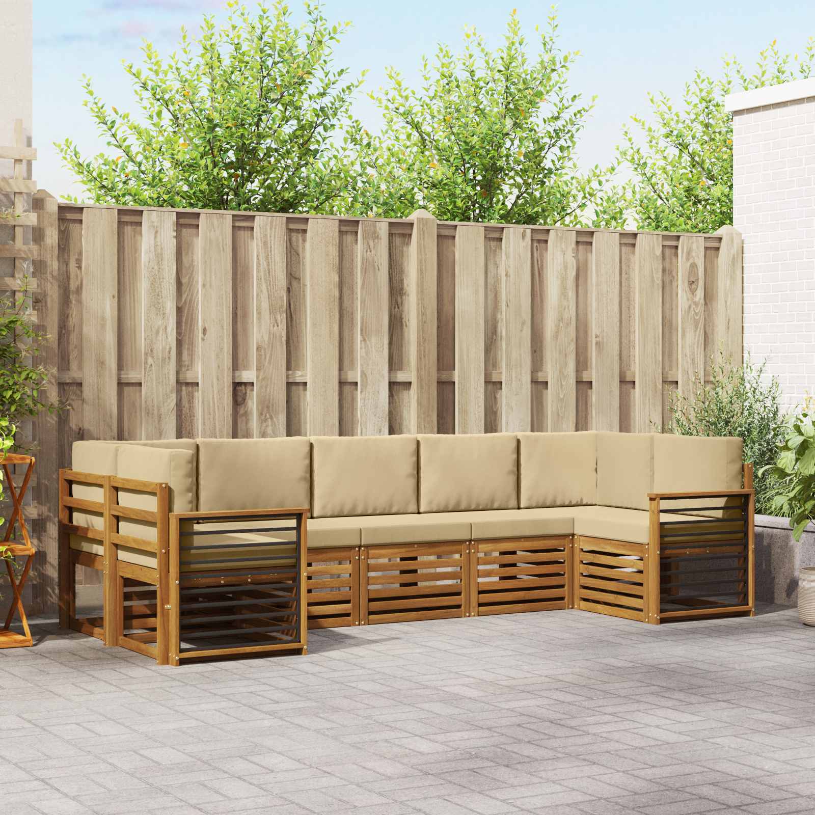 vidaXL Sofa-Sets 7 pcs Natuurlijk en Crème Massief Acaciahout
