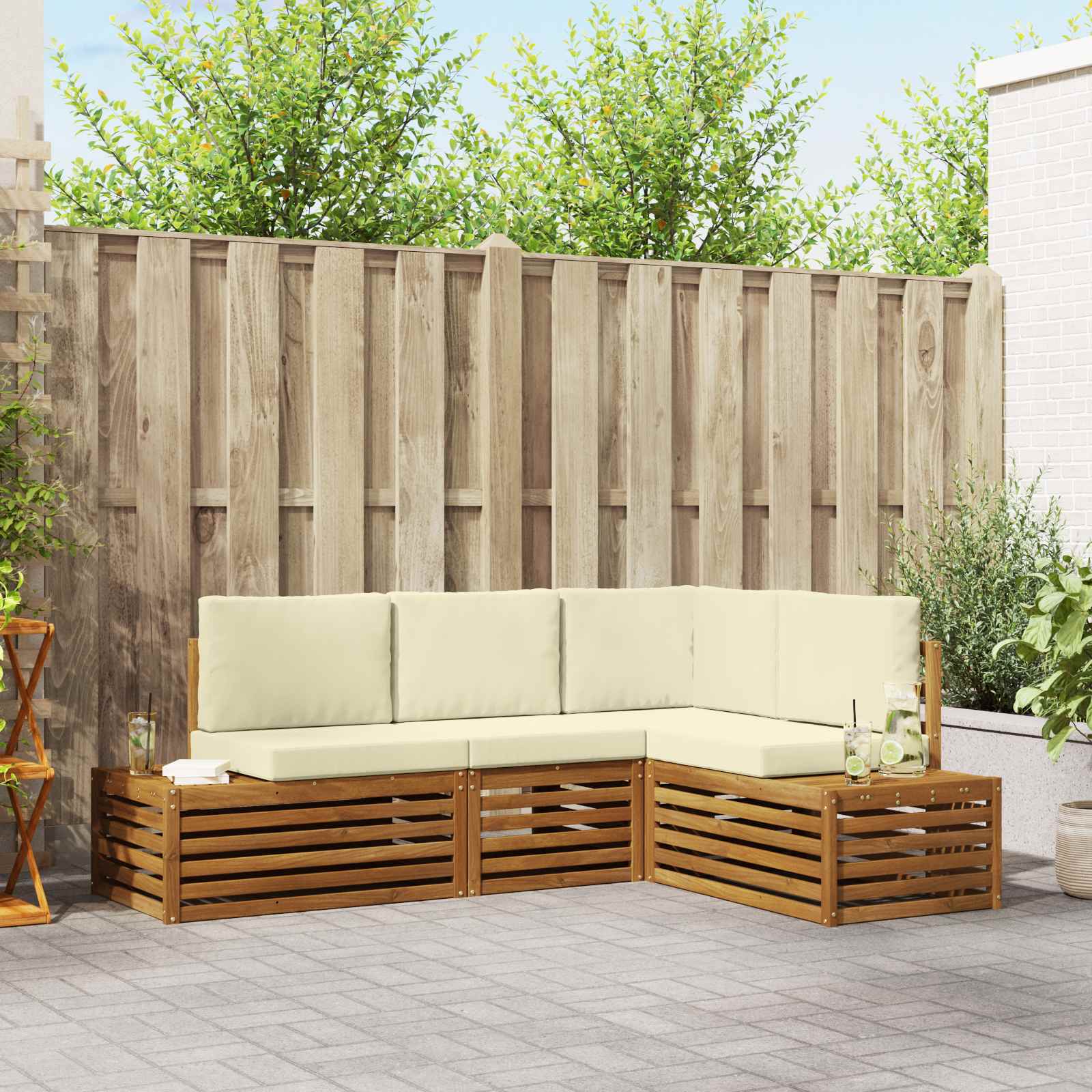 vidaXL Sofa-Sets met kussen 4 Stuk Natuurlijk en Crème