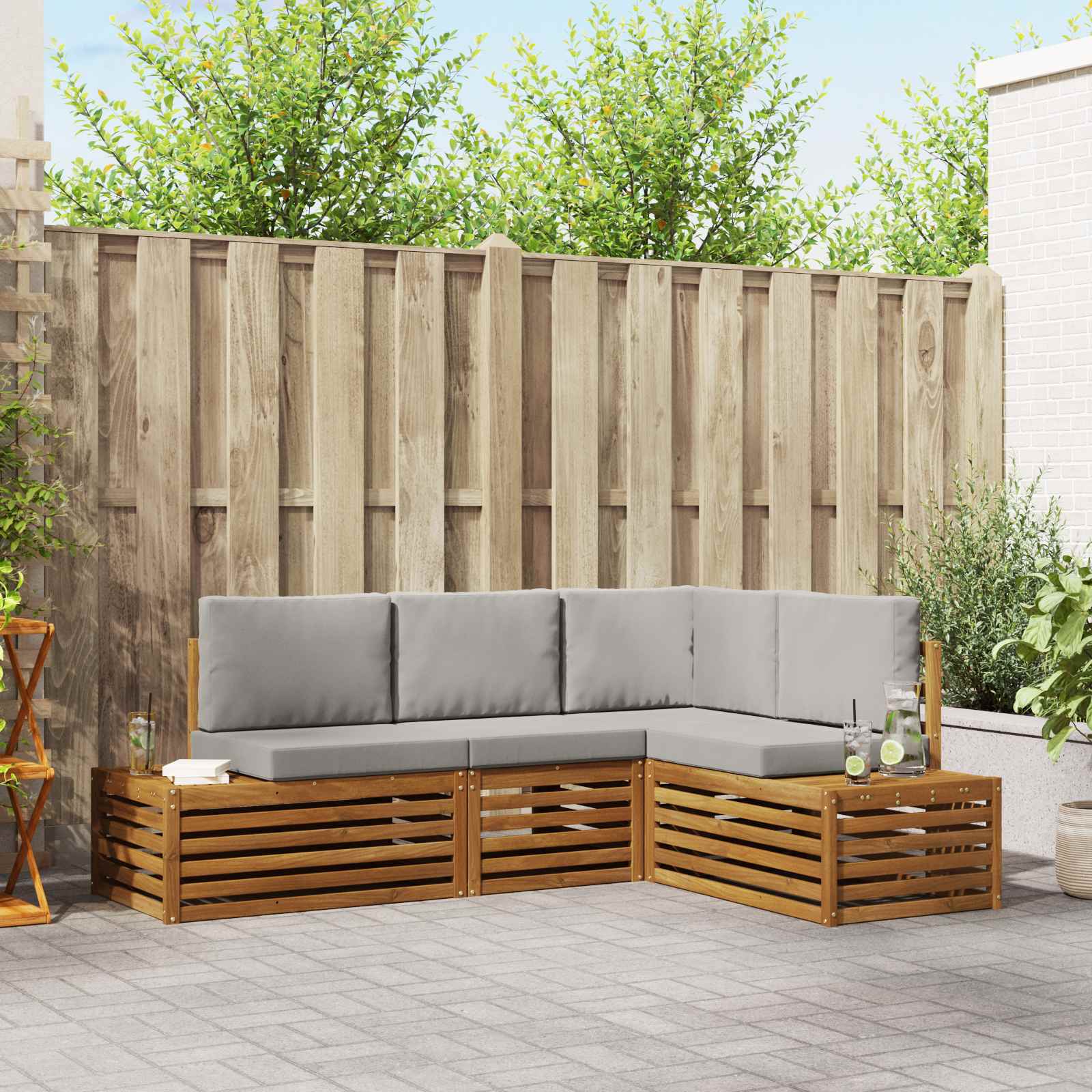 vidaXL Sofa-Sets met kussen 4 Stuk Natuurlijk en Crème