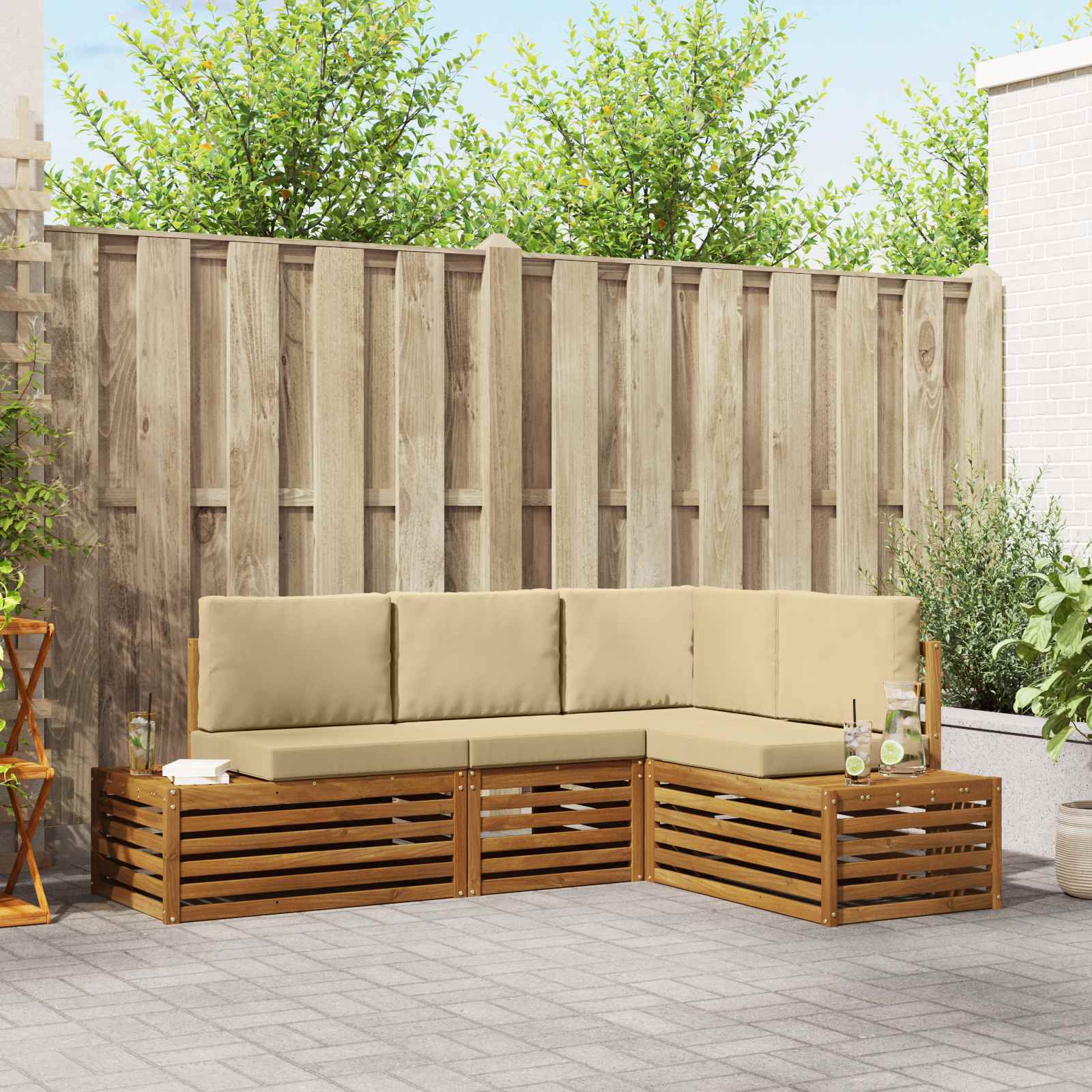 vidaXL Sofa-Sets met kussen 4 Stuk Natuurlijk en Crème