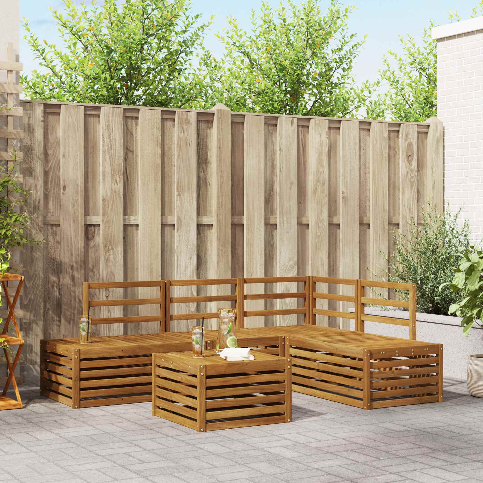 vidaXL Sofa-Sets met kussen 5 Stuk Natuurlijk en Crème