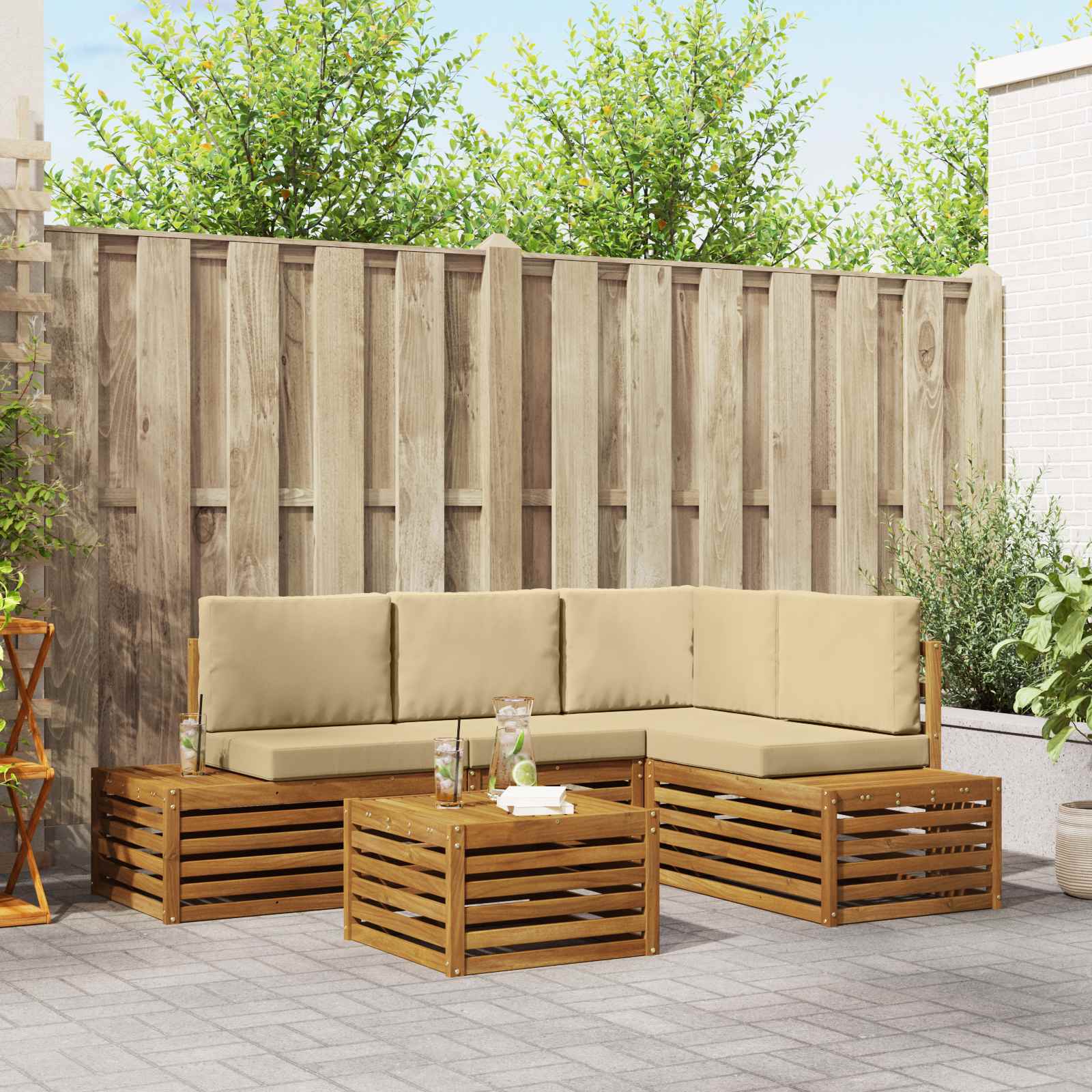 vidaXL Sofa-Sets met kussen 5 Stuk Natuurlijk en Crème
