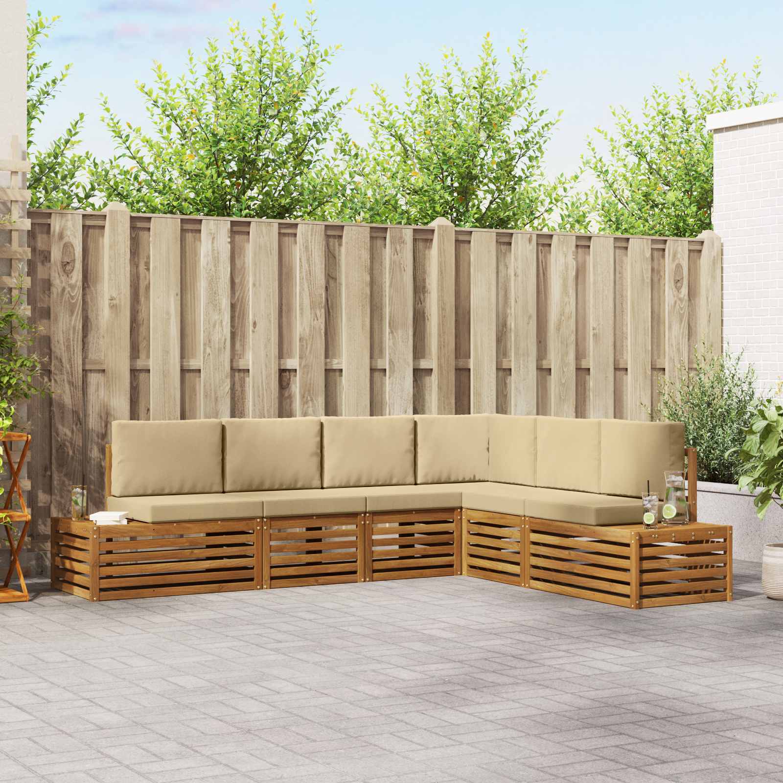 vidaXL Sofa-Sets met kussen 6 Stuk Natuurlijk en Crème