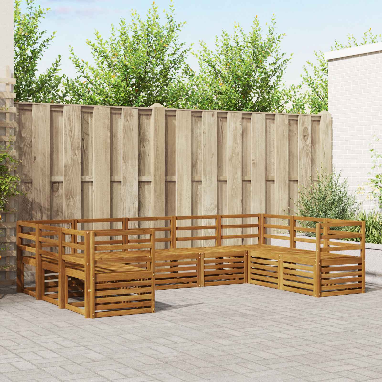 vidaXL Sofa-Sets 9 pcs Natuurlijk en Crème Massief Acaciahout