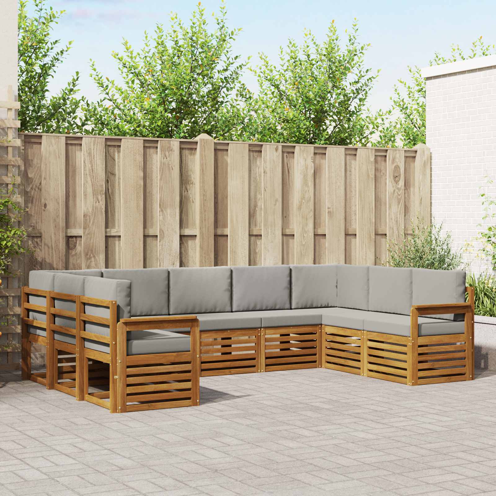 vidaXL Sofa-Sets 9 pcs Natuurlijk en Crème Massief Acaciahout
