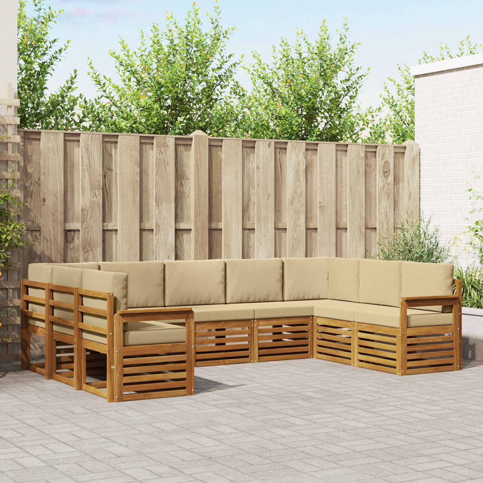 vidaXL Sofa-Sets 9 pcs Natuurlijk en Crème Massief Acaciahout