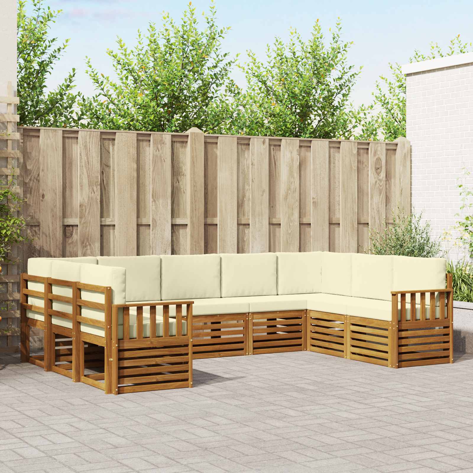 vidaXL Sofa-Sets 9 pcs Natuurlijk en Crème Massief Acaciahout