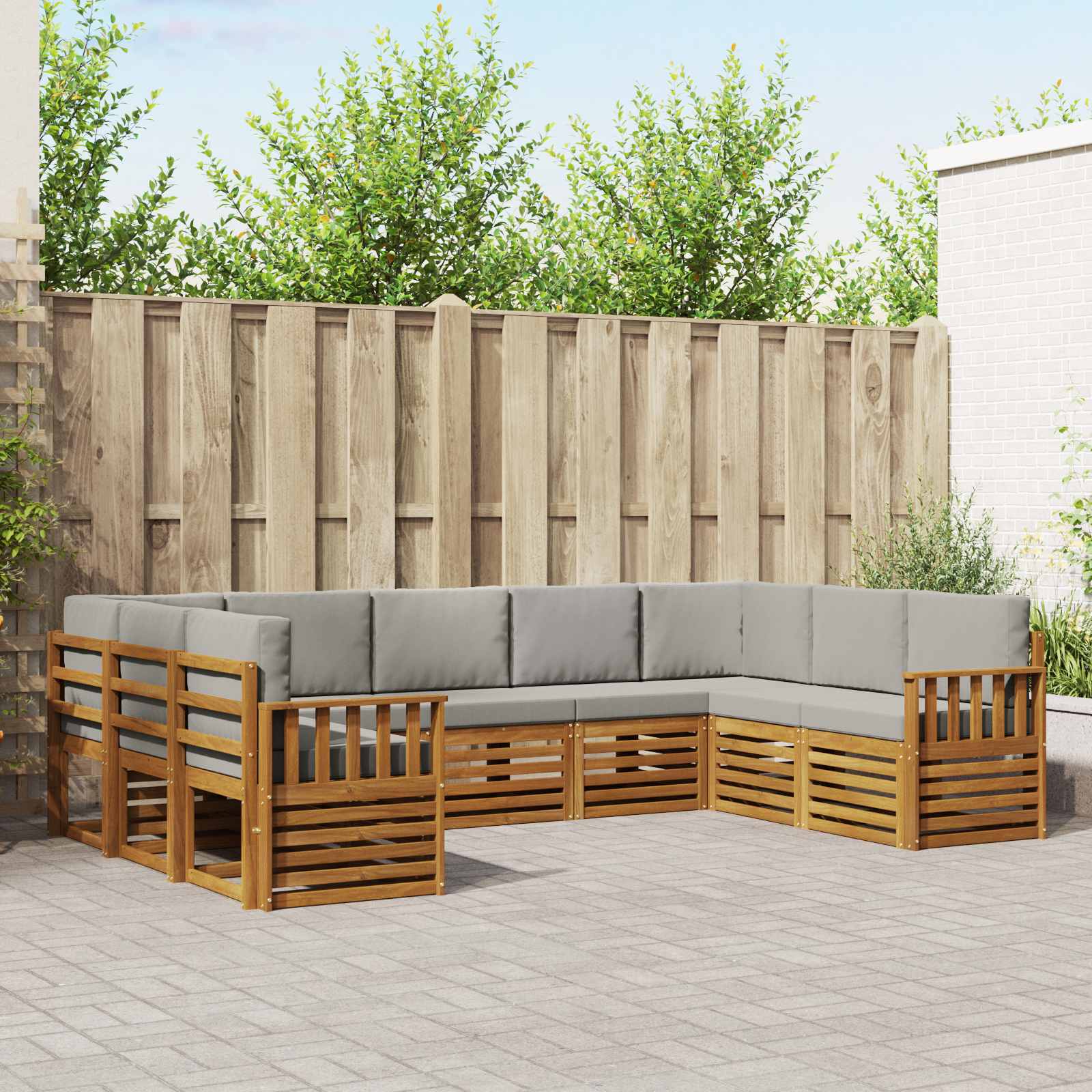 vidaXL Sofa-Sets 9 pcs Natuurlijk en Crème Massief Acaciahout