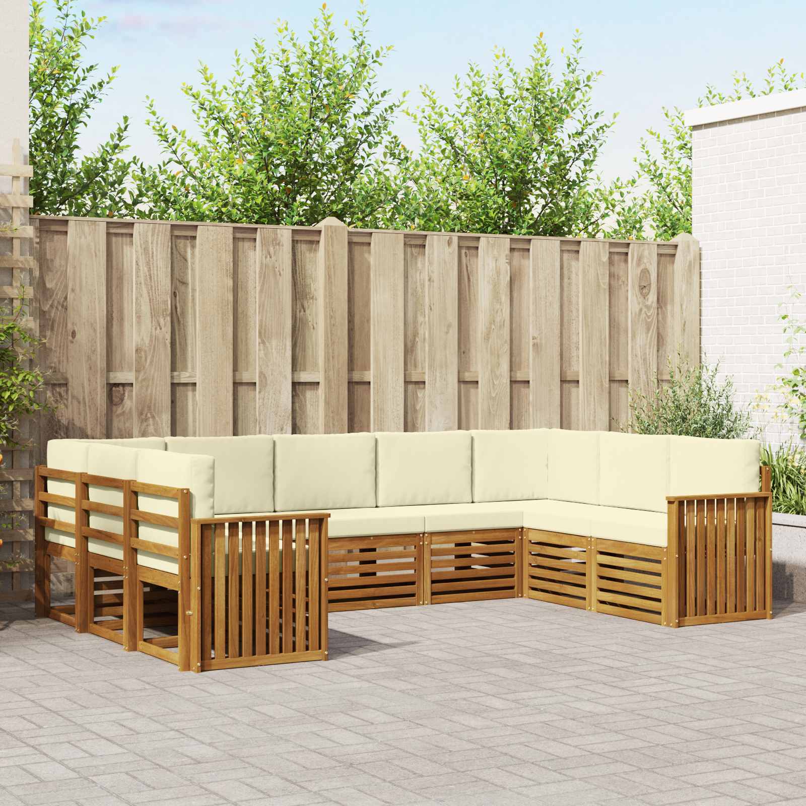 vidaXL Sofa-Sets 9 pcs Natuurlijk en Crème Massief Acaciahout