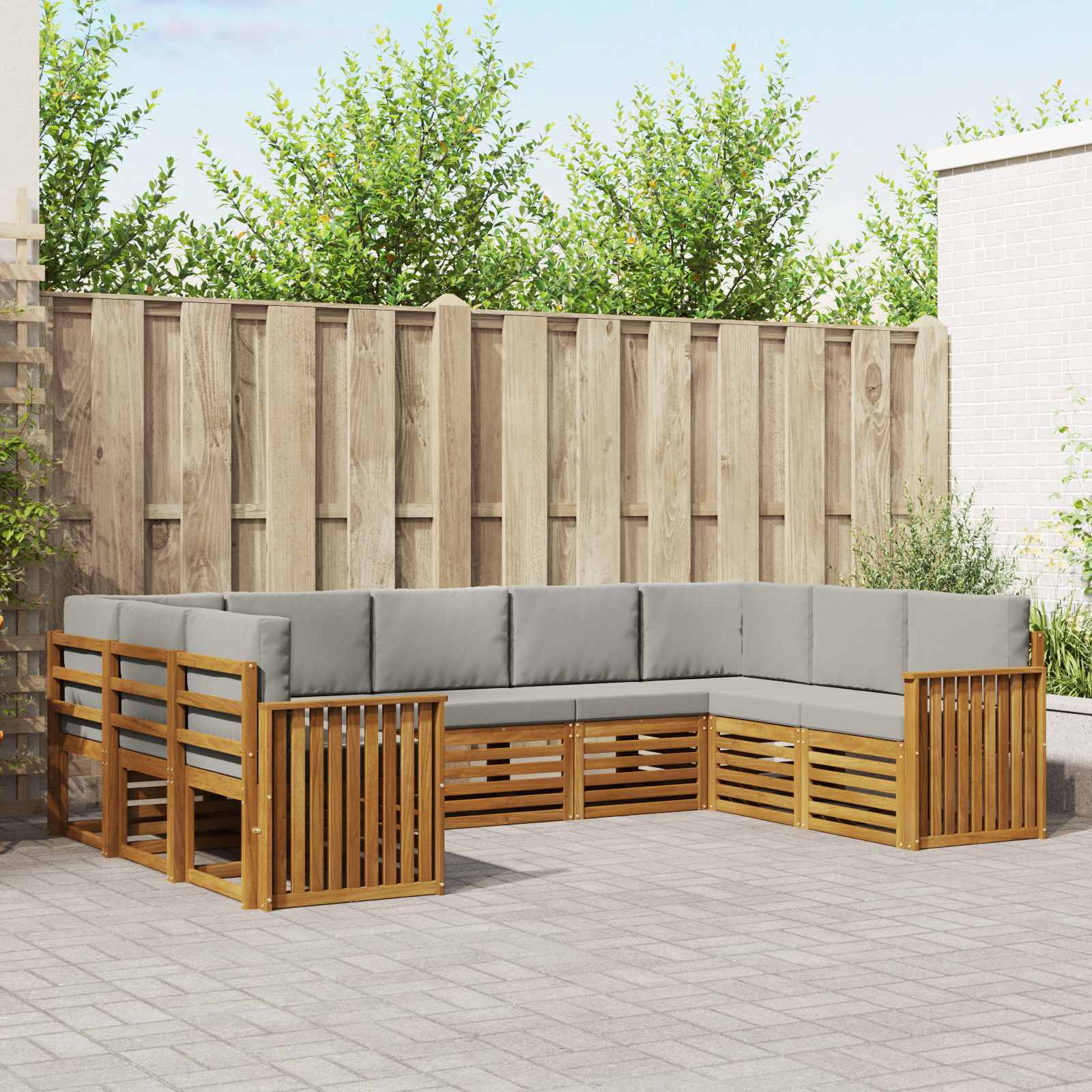 vidaXL Sofa-Sets 9 pcs Natuurlijk en Crème Massief Acaciahout