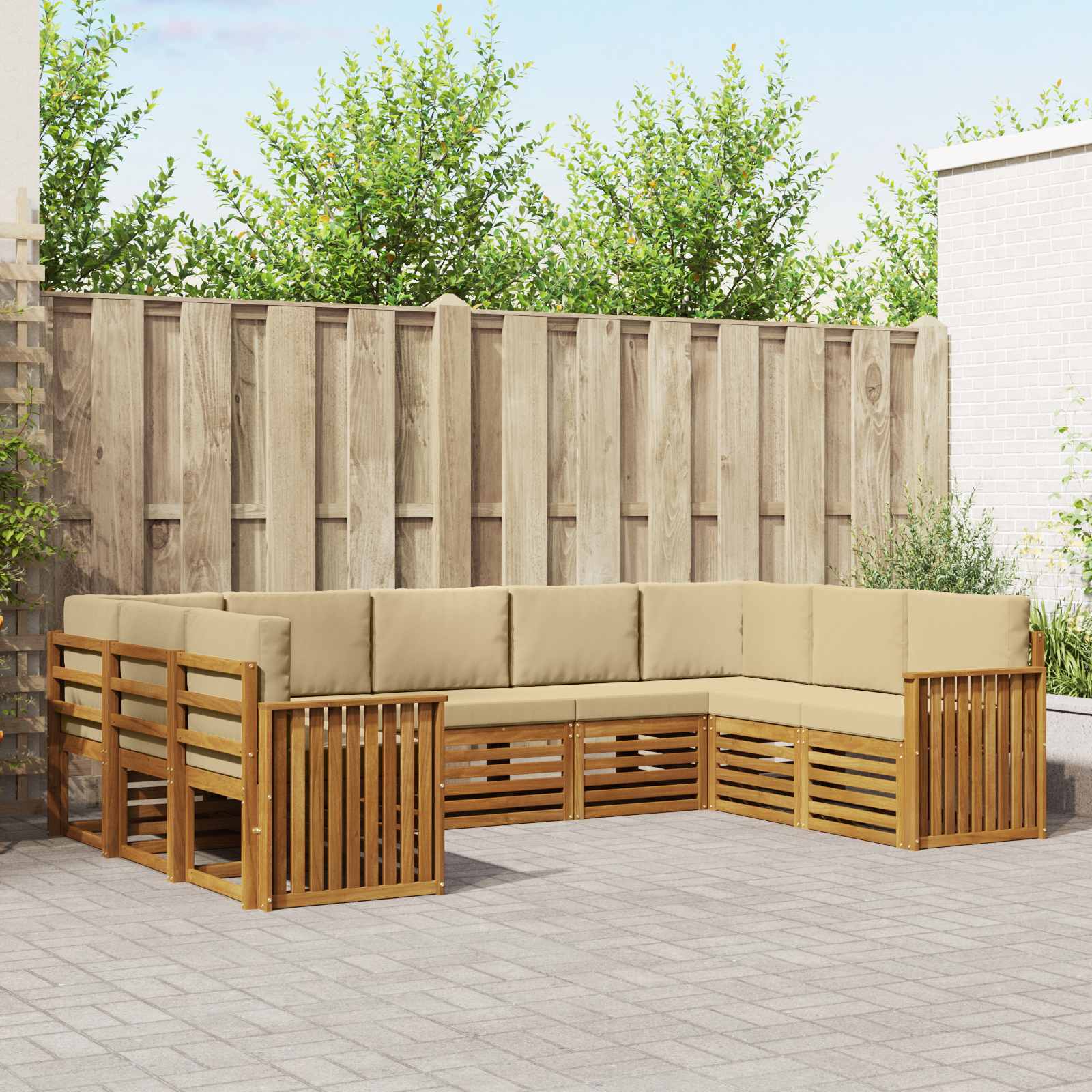vidaXL Sofa-Sets 9 pcs Natuurlijk en Crème Massief Acaciahout
