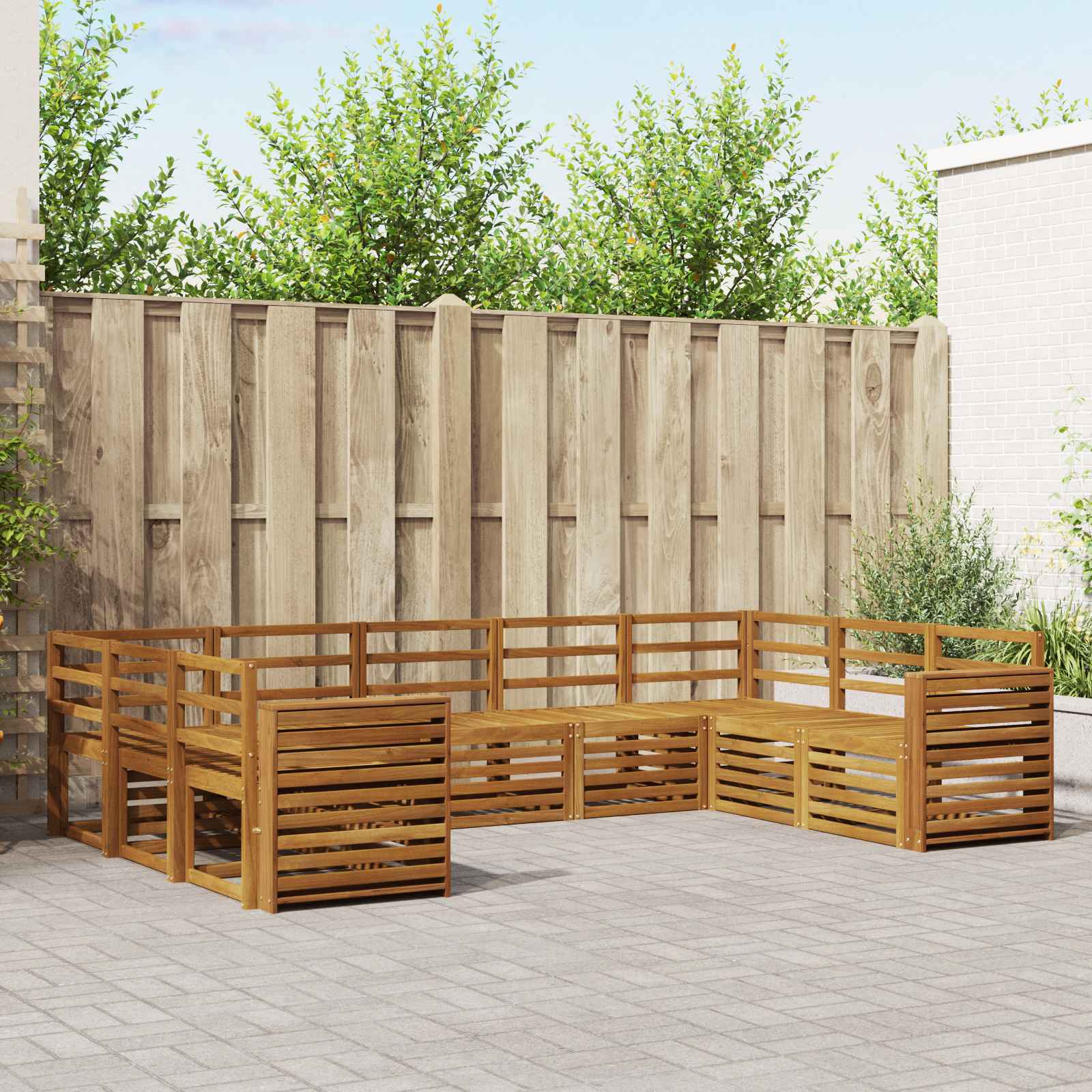 vidaXL Sofa-Sets 9 pcs Natuurlijk en Crème Massief Acaciahout