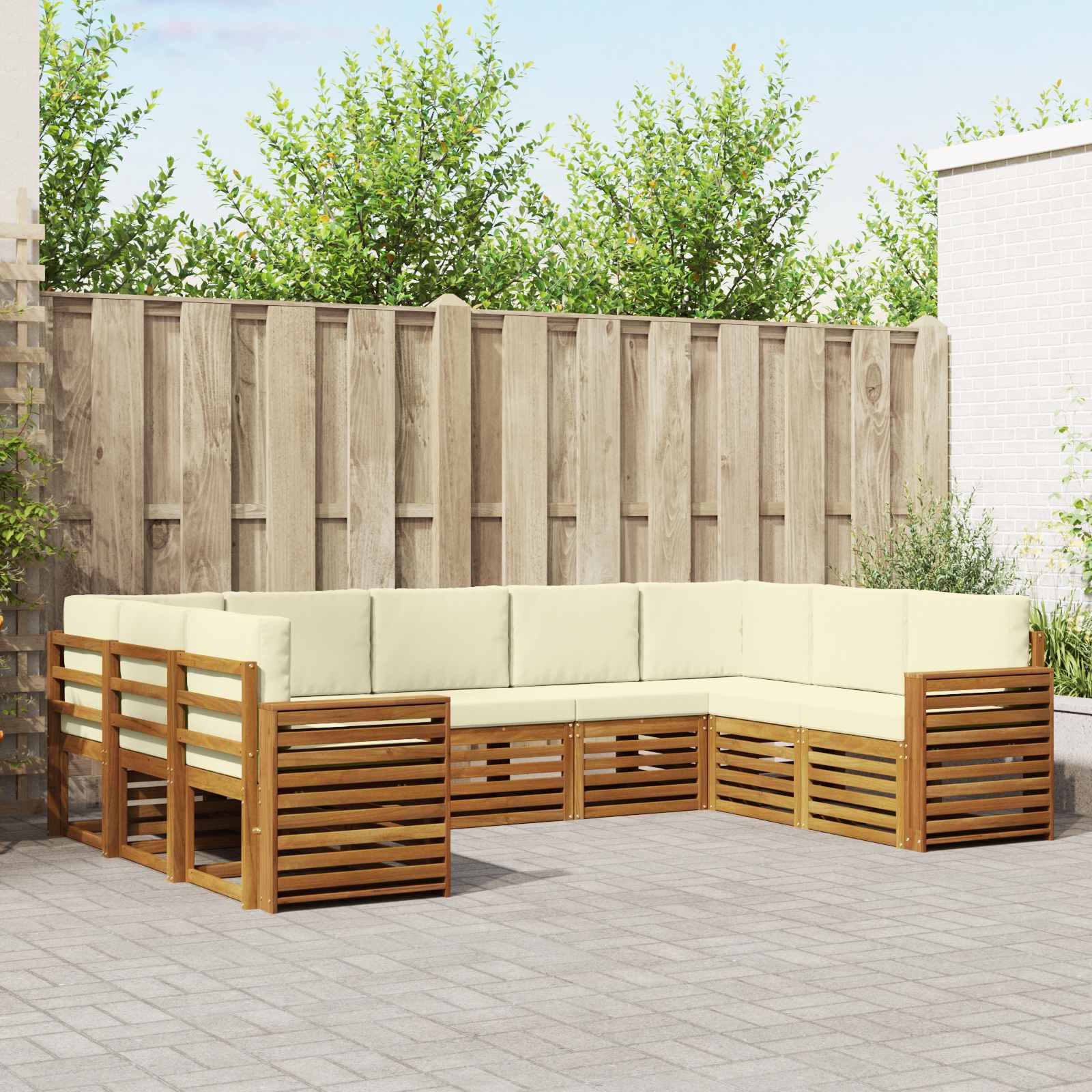 vidaXL Sofa-Sets 9 pcs Natuurlijk en Crème Massief Acaciahout