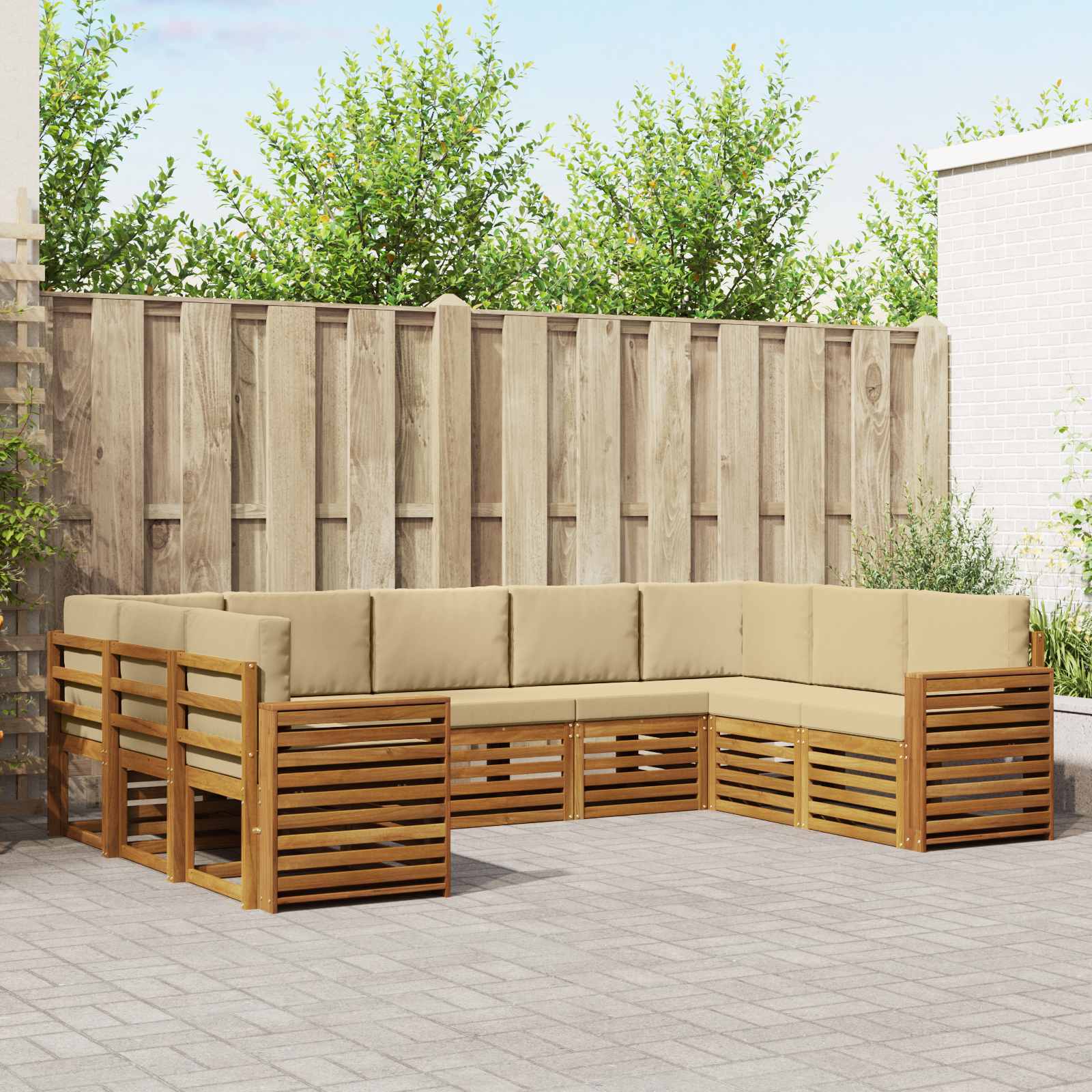 vidaXL Sofa-Sets 9 pcs Natuurlijk en Crème Massief Acaciahout
