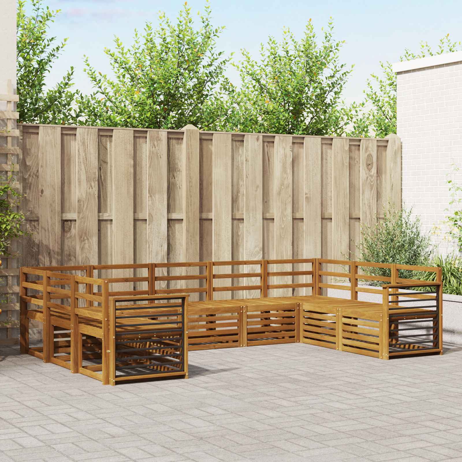 vidaXL Sofa-Sets 9 pcs Natuurlijk en Crème Massief Acaciahout