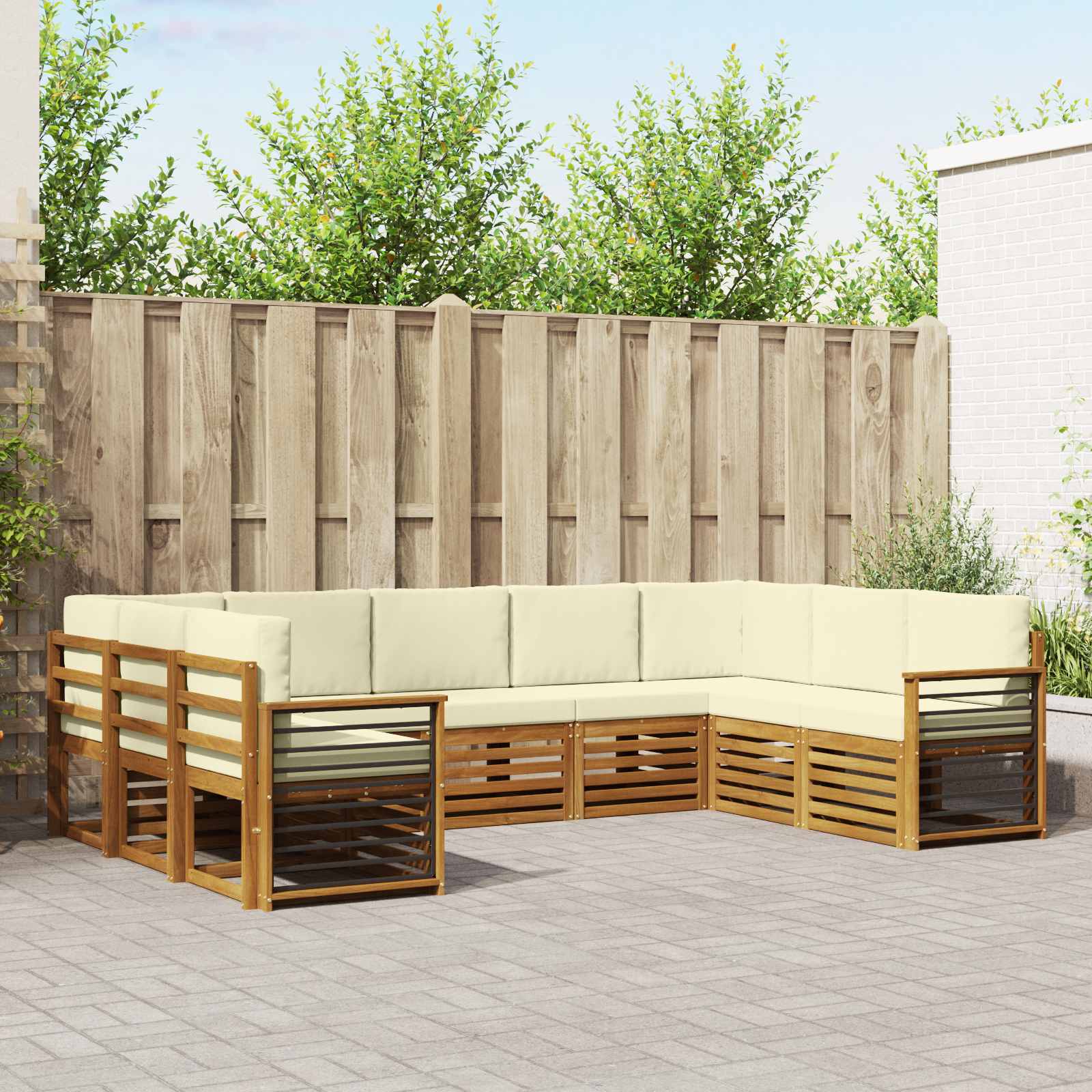 vidaXL Sofa-Sets 9 pcs Natuurlijk en Crème Massief Acaciahout