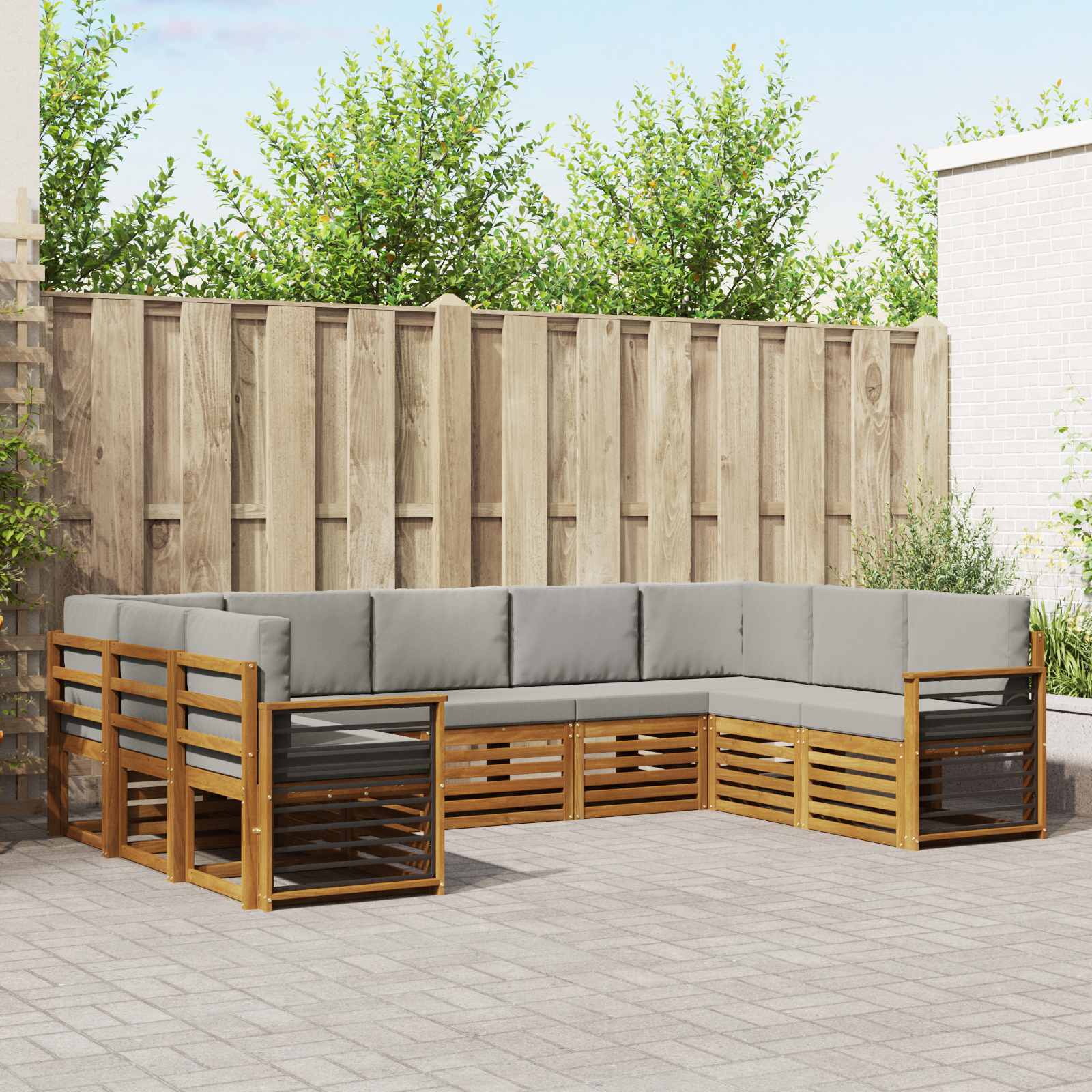 vidaXL Sofa-Sets 9 pcs Natuurlijk en Crème Massief Acaciahout