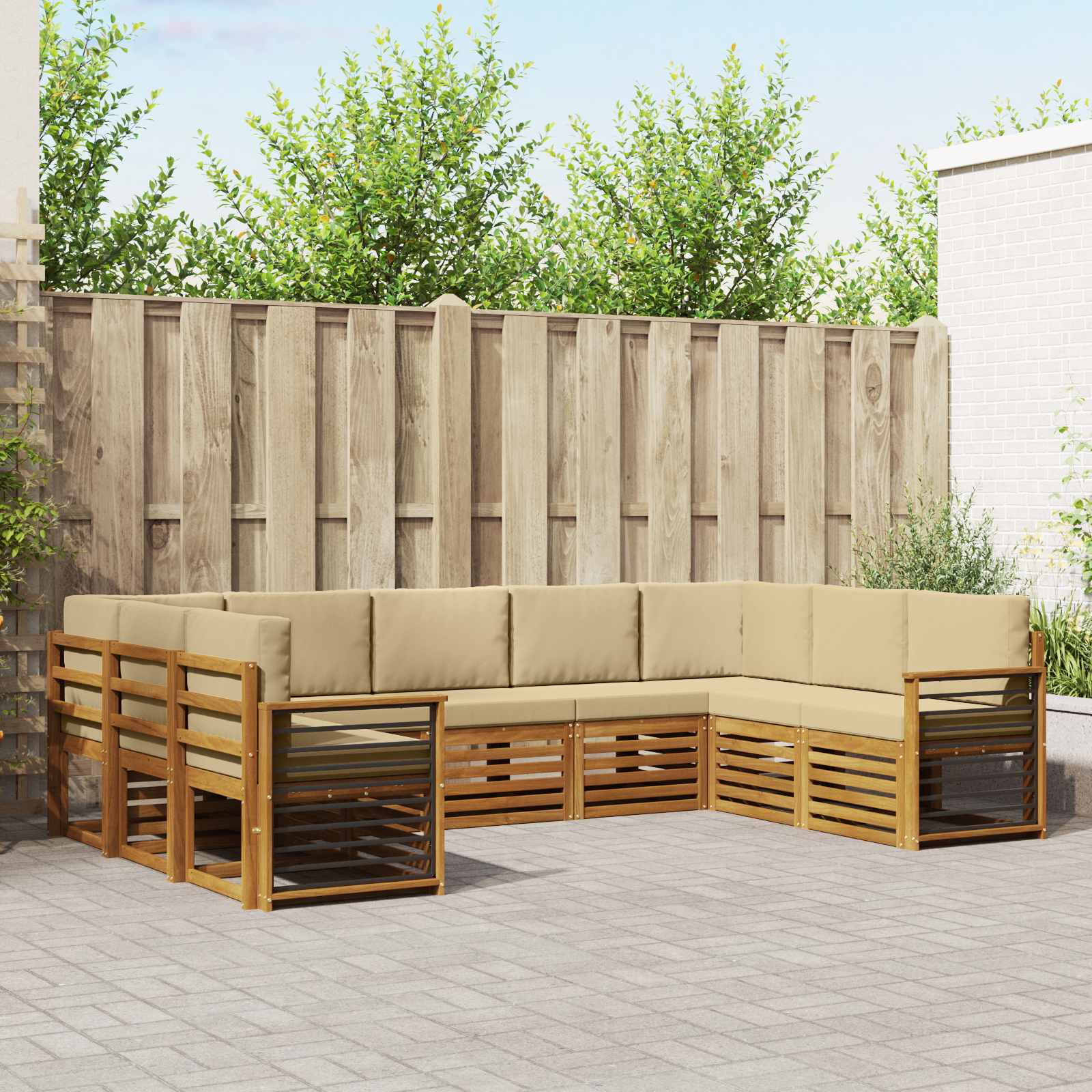 vidaXL Sofa-Sets 9 pcs Natuurlijk en Crème Massief Acaciahout