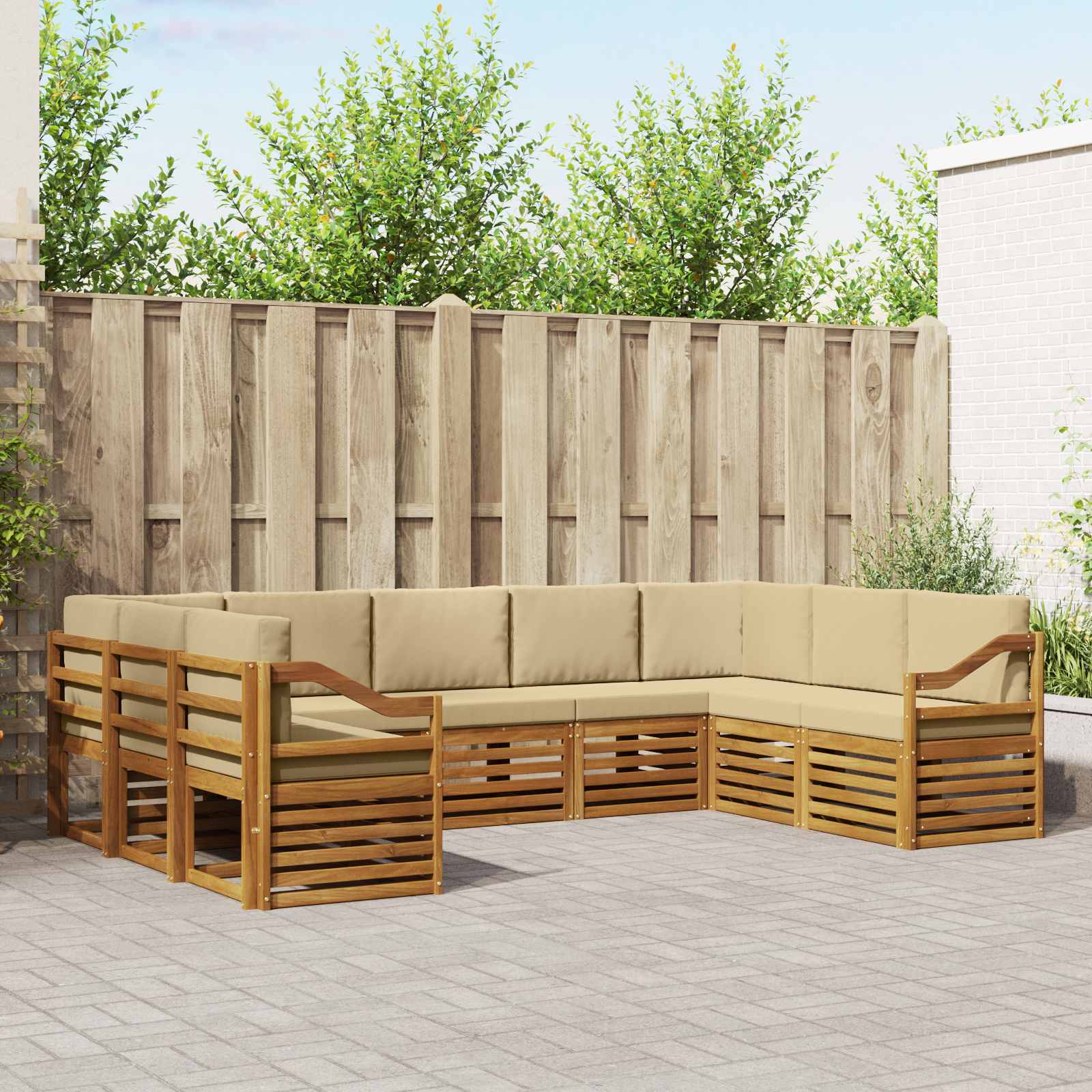vidaXL Sofa-Sets 9 pcs Natuurlijk en Crème Massief Acaciahout