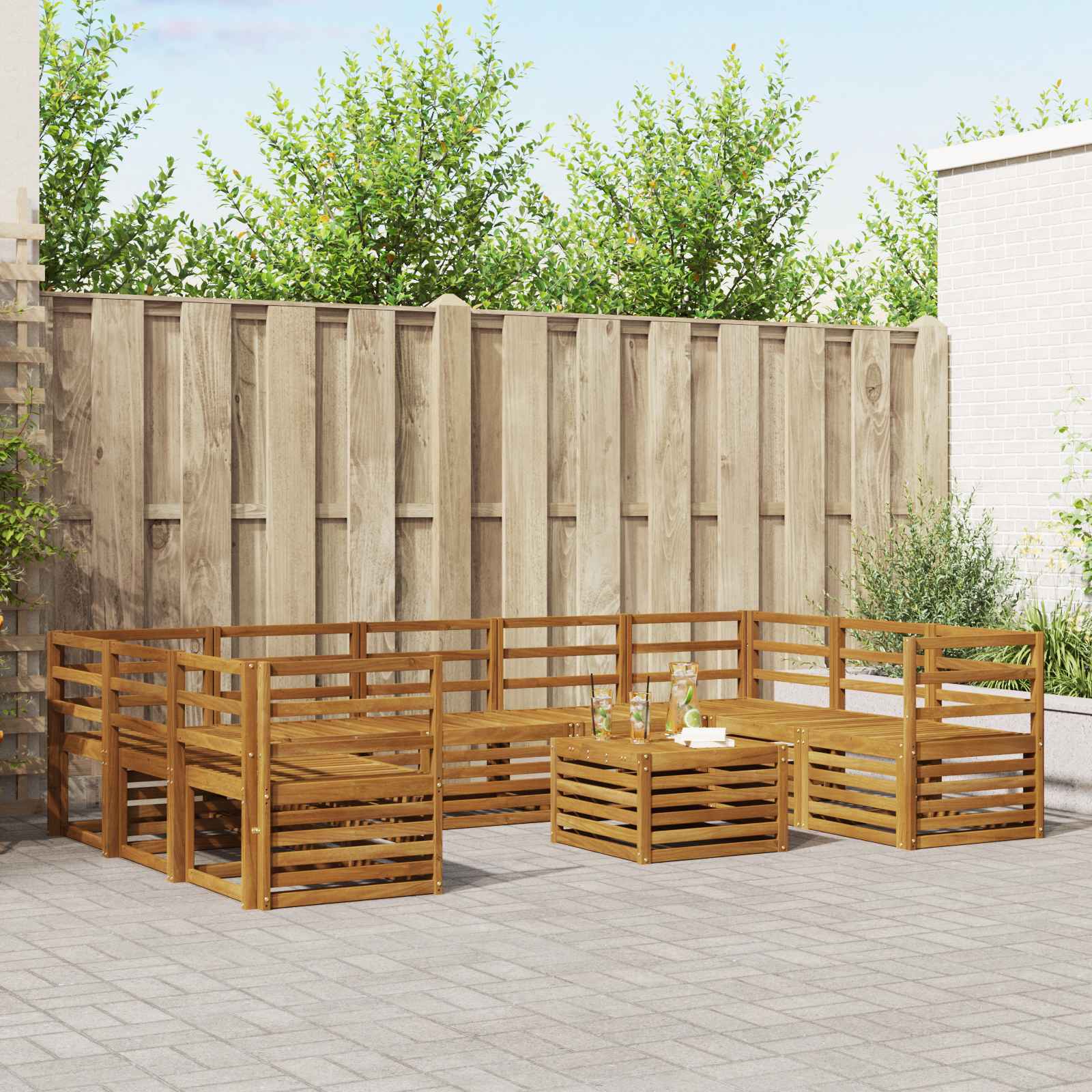 vidaXL Sofa-Sets 10 pcs Natuurlijk en Crème Massief Acaciahout