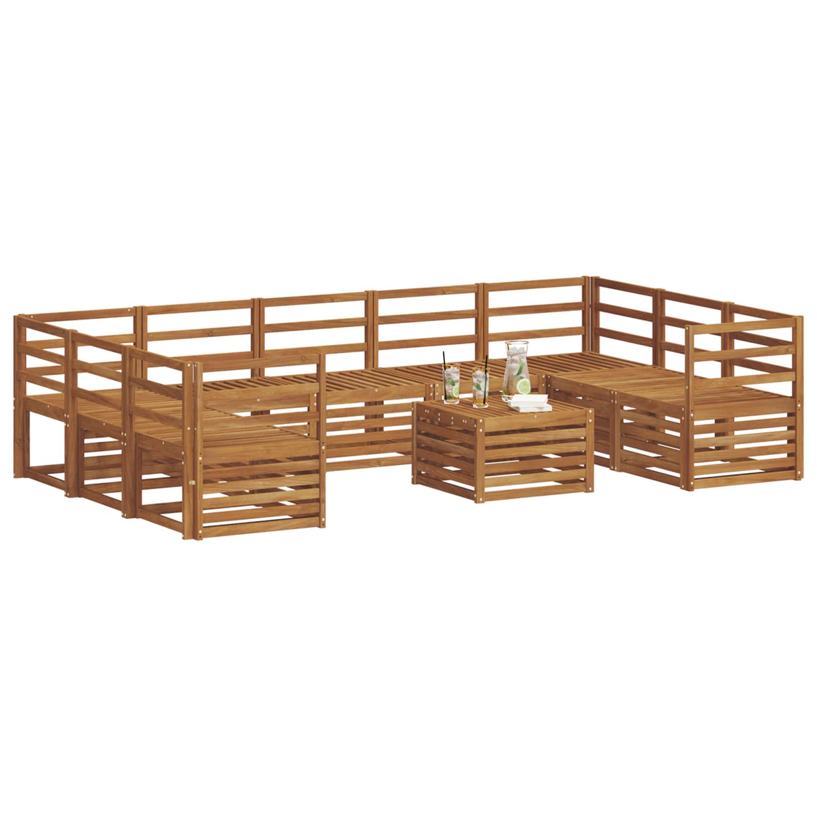 vidaXL Sofa-Sets 10 pcs Natuurlijk en Crème Massief Acaciahout