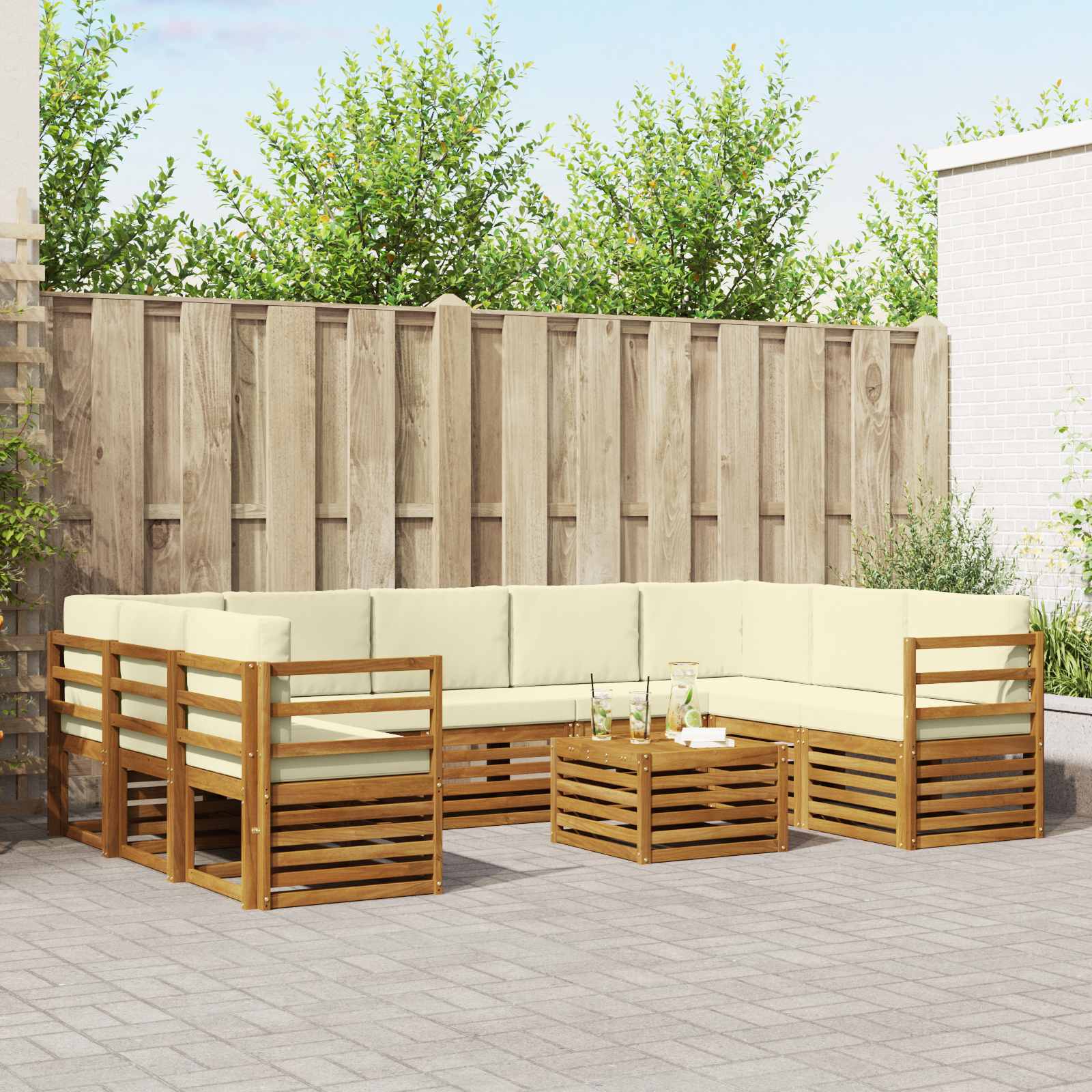 vidaXL Sofa-Sets 10 pcs Natuurlijk en Crème Massief Acaciahout
