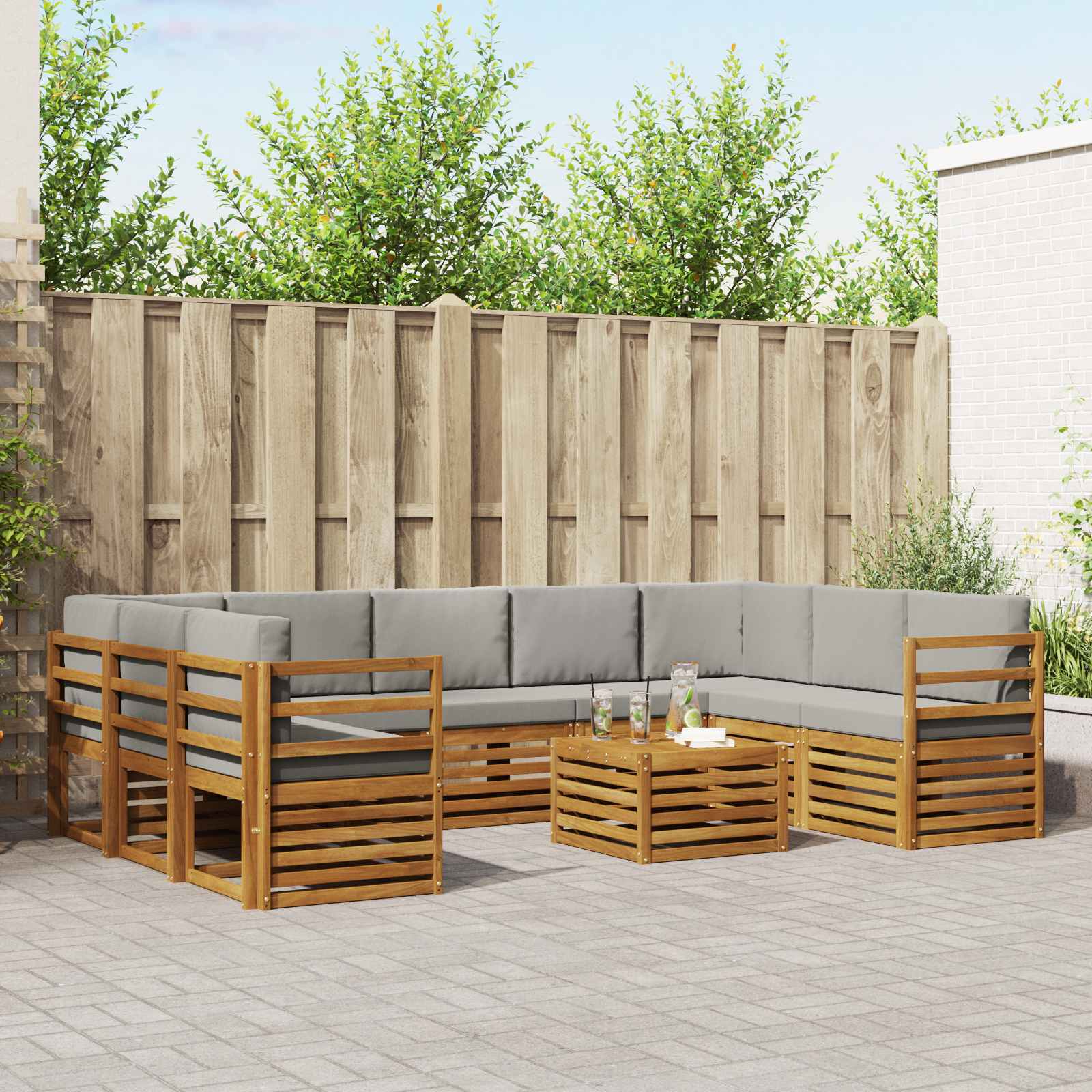 vidaXL Sofa-Sets 10 pcs Natuurlijk en Crème Massief Acaciahout
