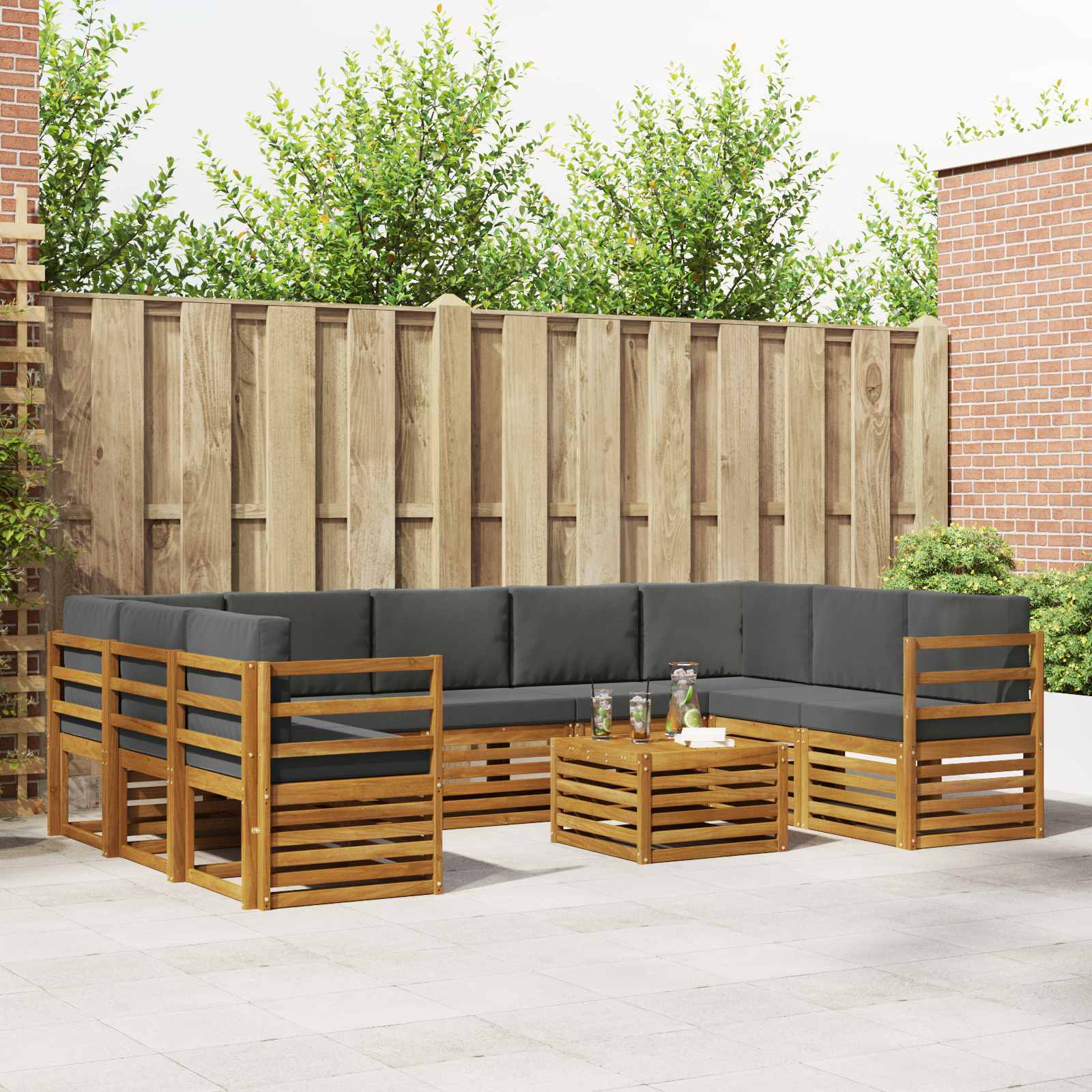 vidaXL Sofa-Sets 10 pcs Natuurlijk en Crème Massief Acaciahout