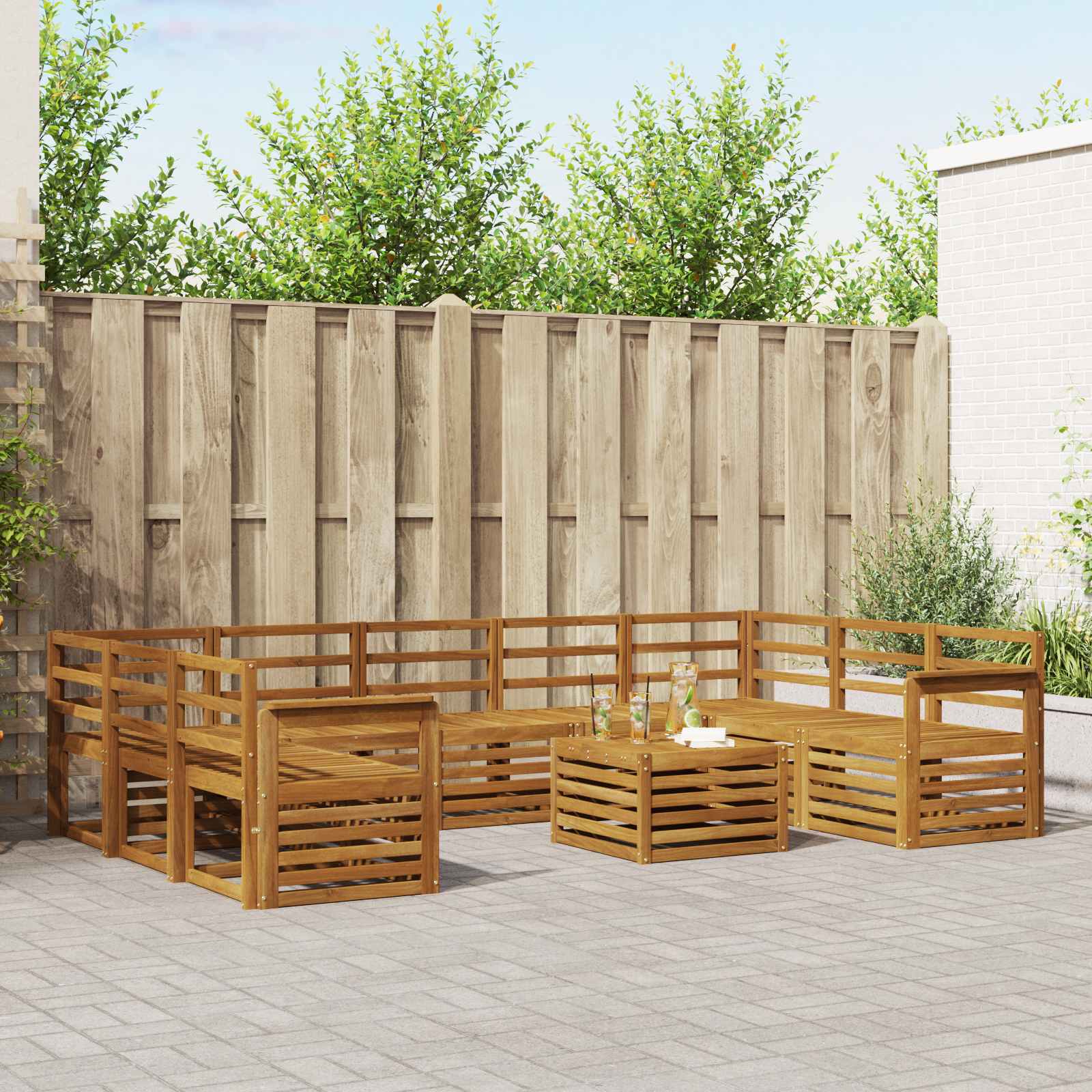 vidaXL Sofa-Sets 10 pcs Natuurlijk en Crème Massief Acaciahout