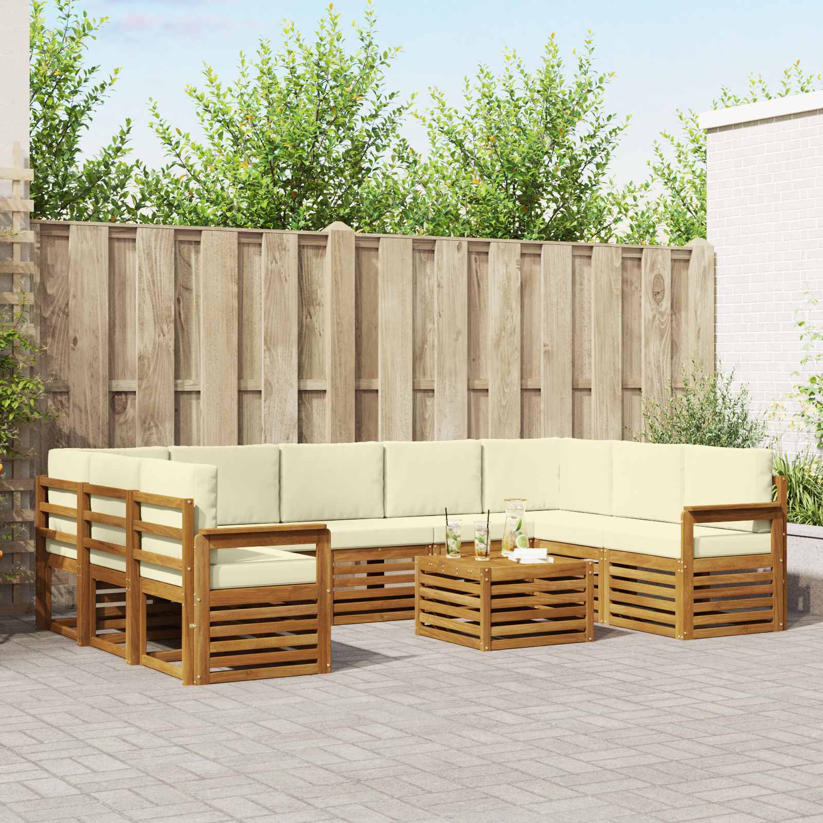vidaXL Sofa-Sets 10 pcs Natuurlijk en Crème Massief Acaciahout
