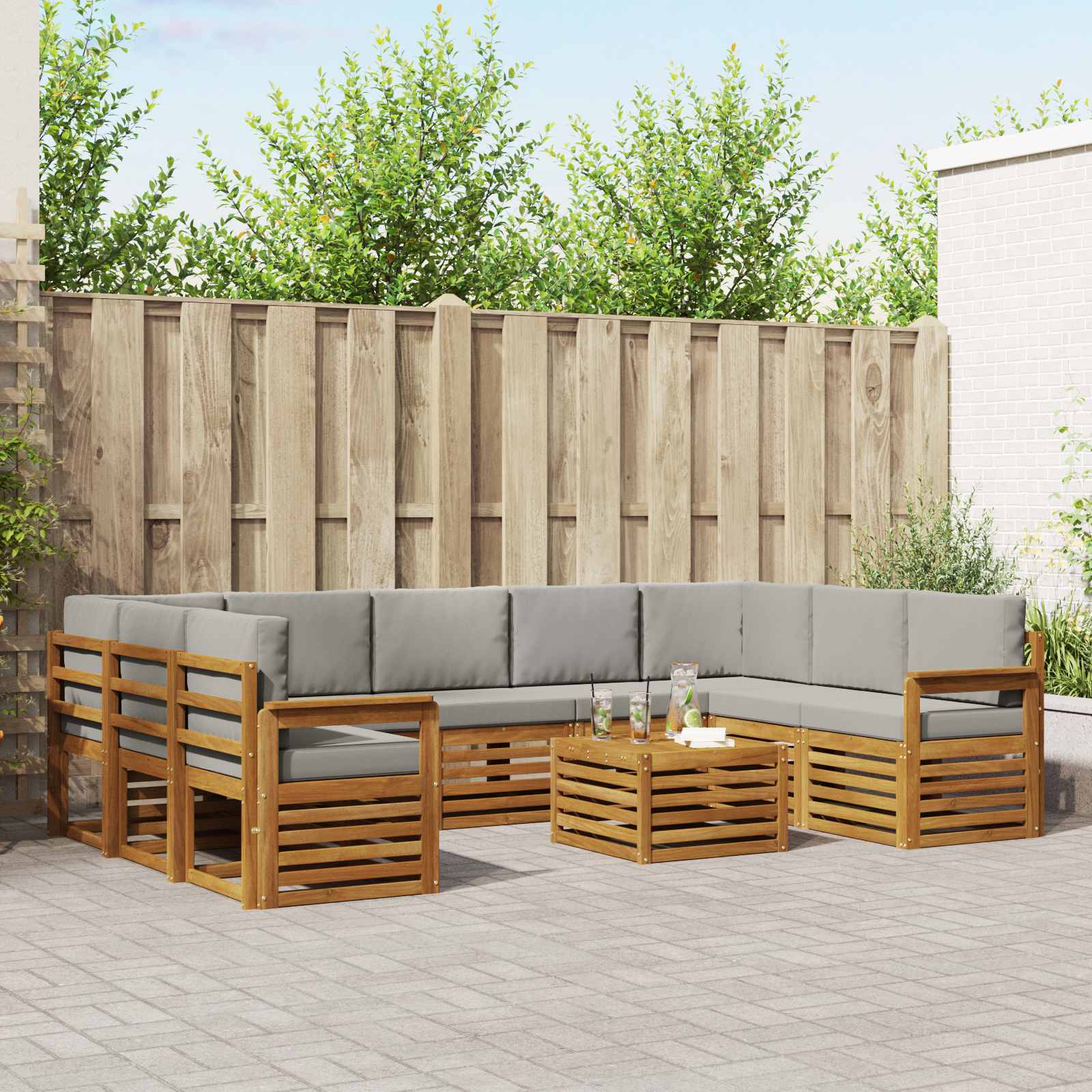 vidaXL Sofa-Sets 10 pcs Natuurlijk en Crème Massief Acaciahout