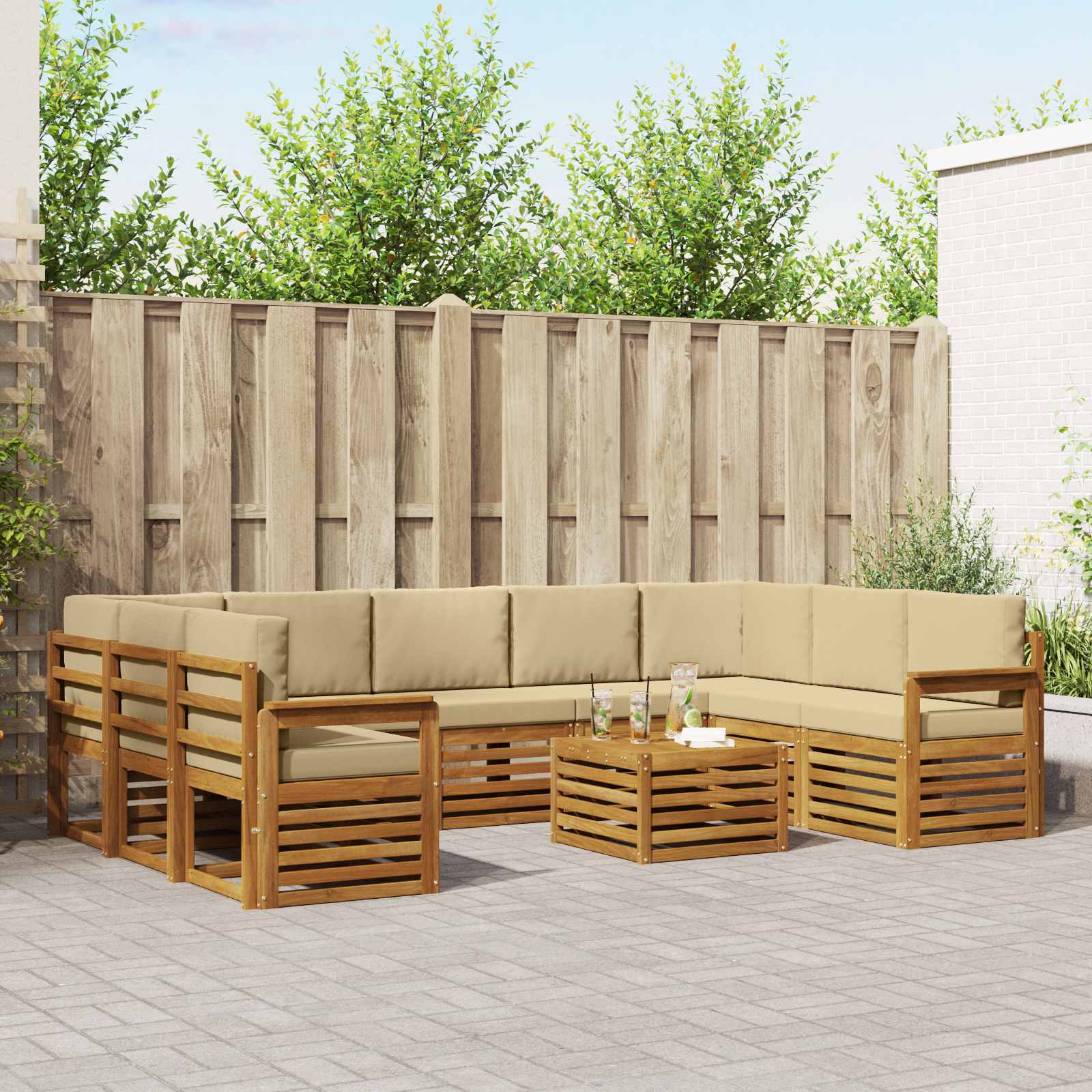 vidaXL Sofa-Sets 10 pcs Natuurlijk en Crème Massief Acaciahout