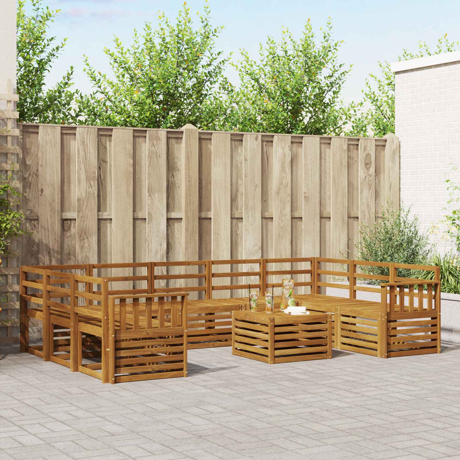 vidaXL Sofa-Sets 10 pcs Natuurlijk en Crème Massief Acaciahout