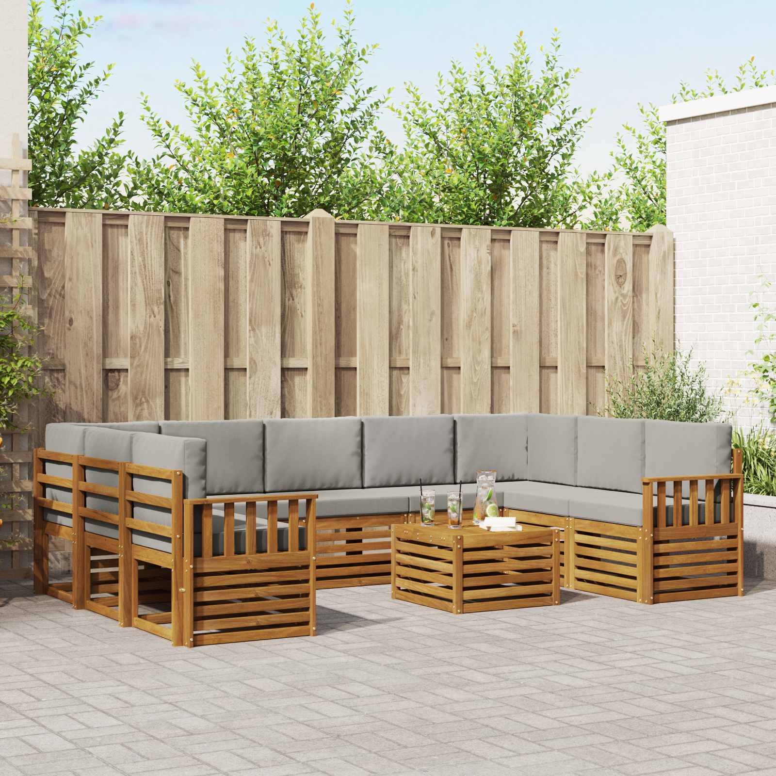 vidaXL Sofa-Sets 10 pcs Natuurlijk en Crème Massief Acaciahout
