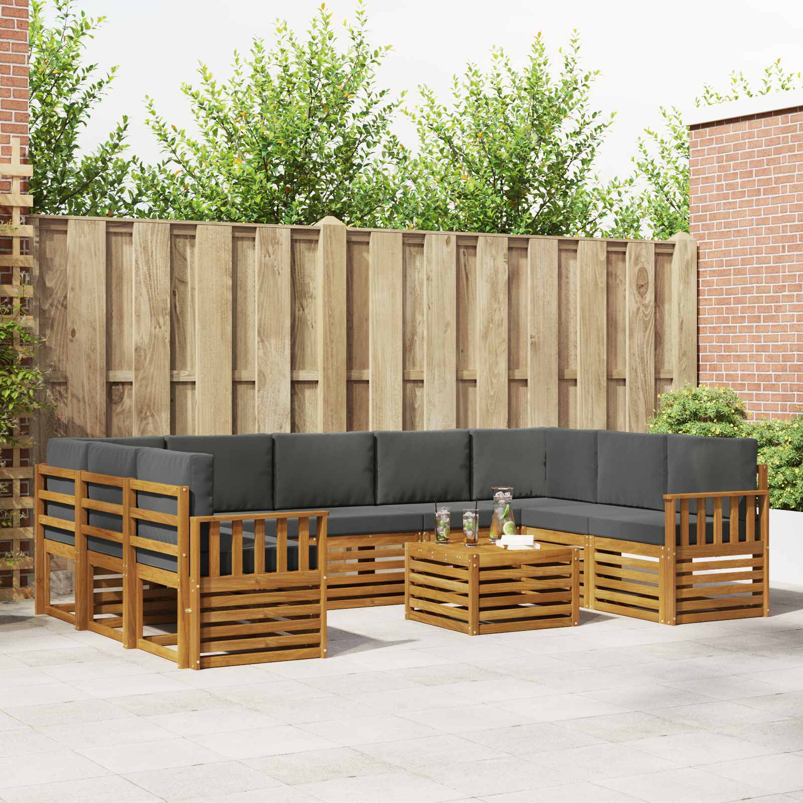 vidaXL Sofa-Sets 10 pcs Natuurlijk en Crème Massief Acaciahout