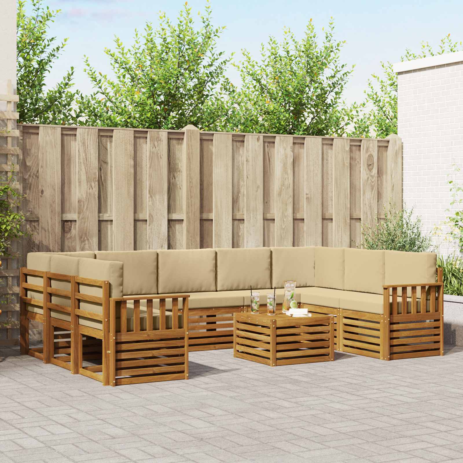 vidaXL Sofa-Sets 10 pcs Natuurlijk en Crème Massief Acaciahout