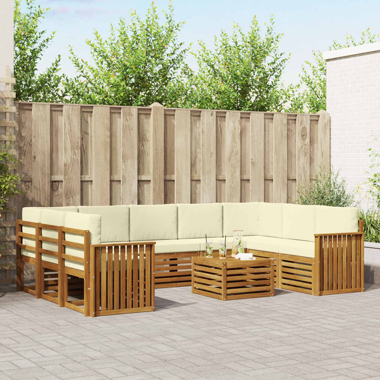 vidaXL Sofa-Sets 10 pcs Natuurlijk en Crème Massief Acaciahout
