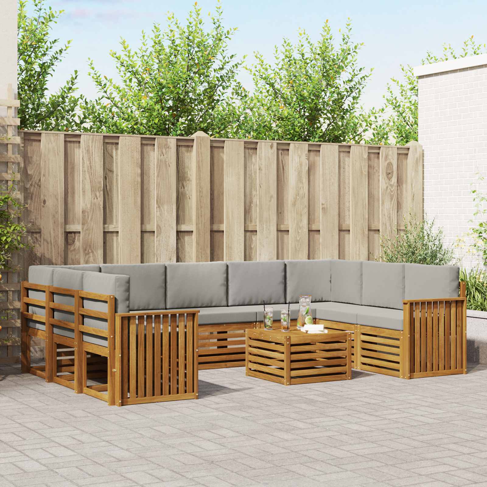 vidaXL Sofa-Sets 10 pcs Natuurlijk en Crème Massief Acaciahout