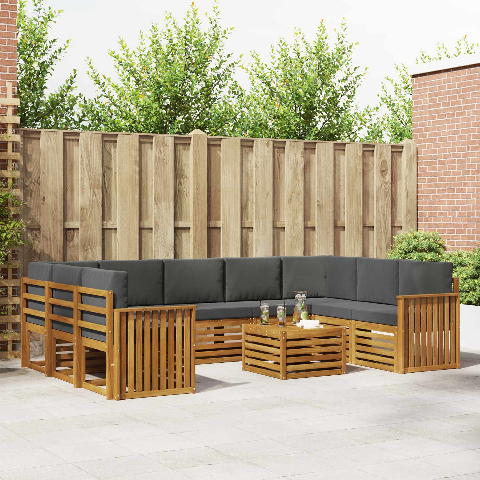vidaXL Sofa-Sets 10 pcs Natuurlijk en Crème Massief Acaciahout