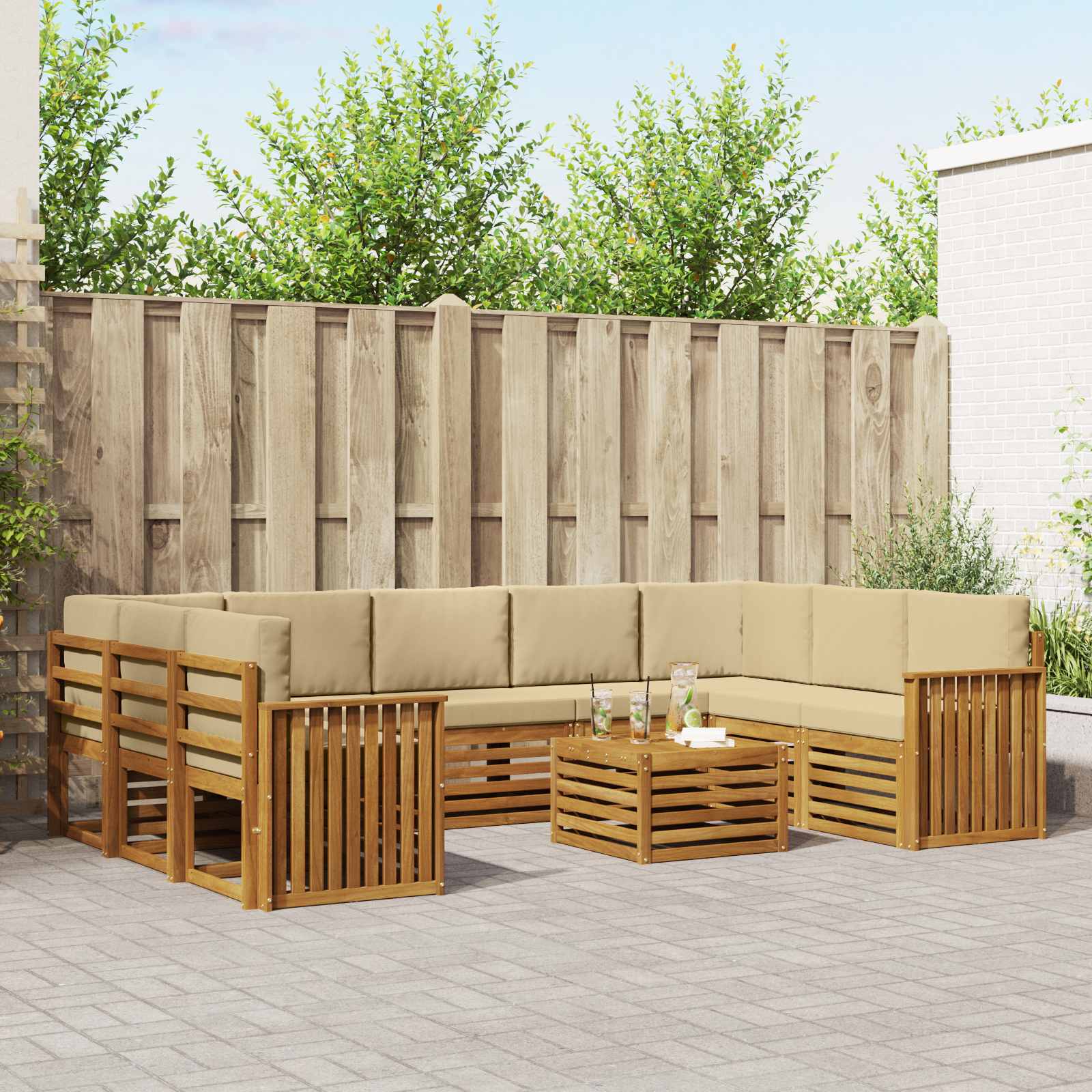 vidaXL Sofa-Sets 10 pcs Natuurlijk en Crème Massief Acaciahout