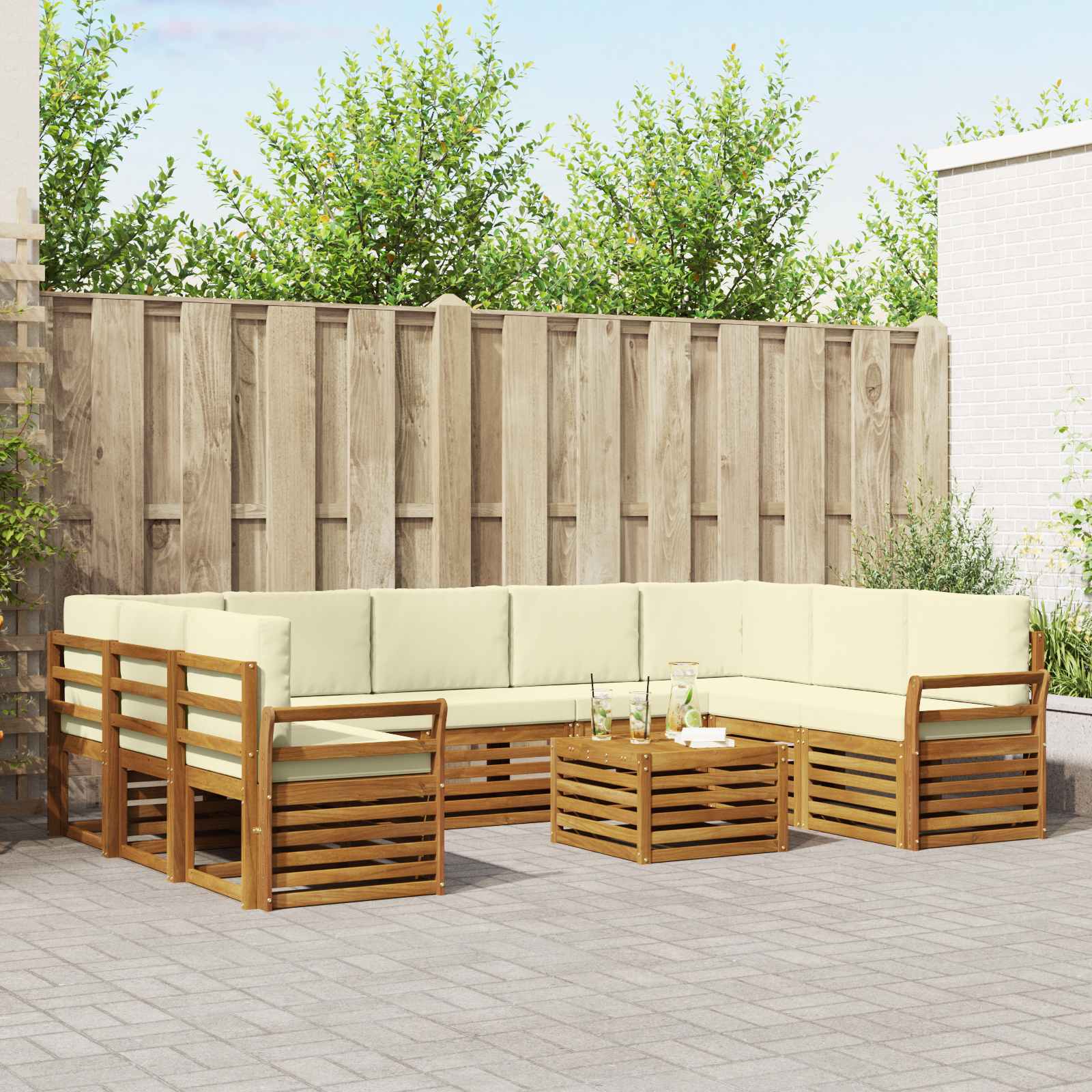 vidaXL Sofa-Sets 10 pcs Natuurlijk en Crème Massief Acaciahout