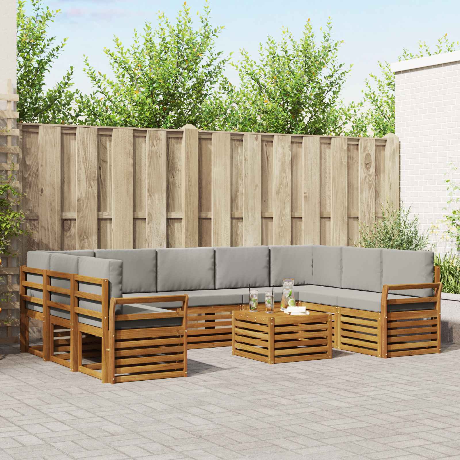 vidaXL Sofa-Sets 10 pcs Natuurlijk en Crème Massief Acaciahout